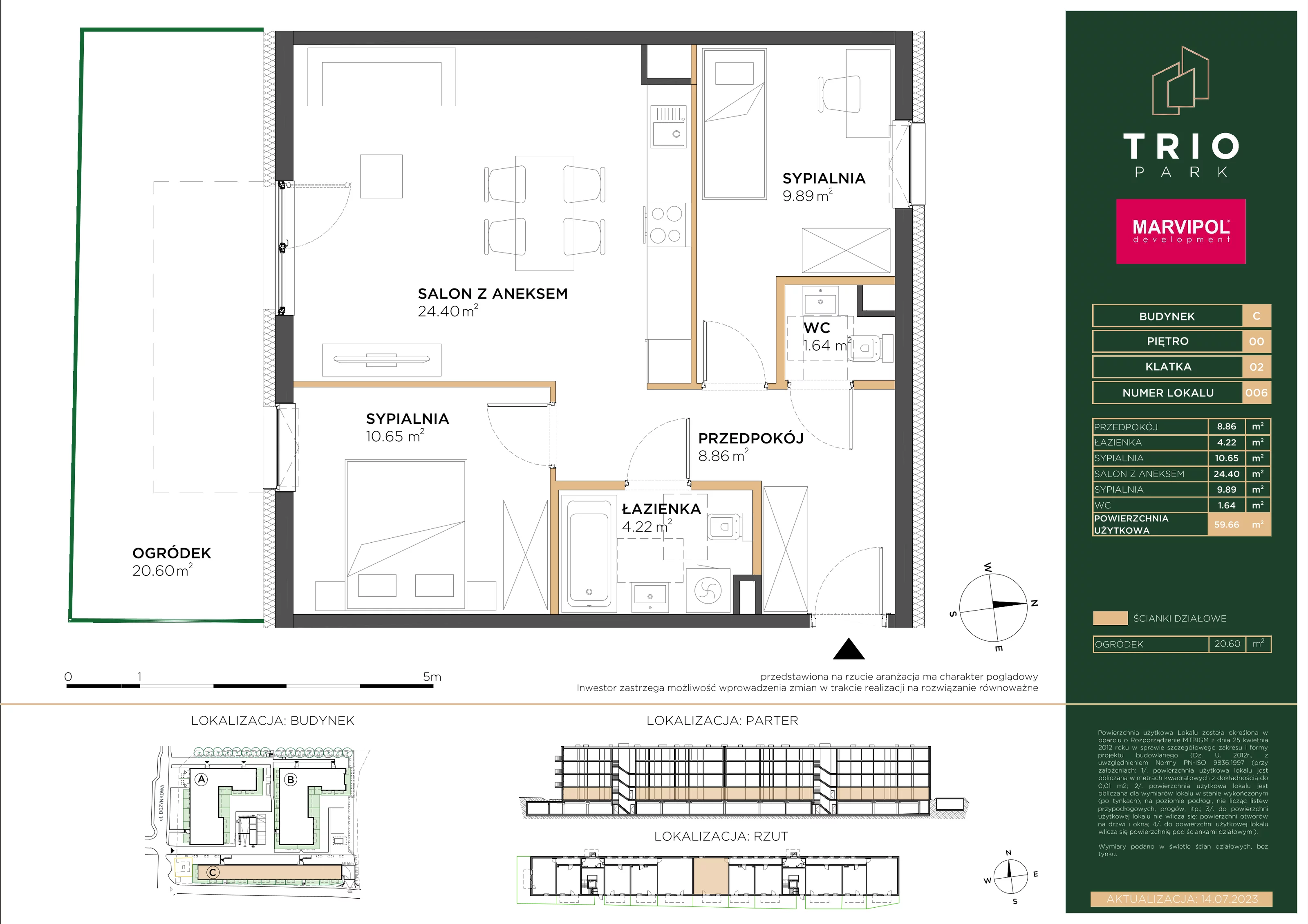 Mieszkanie 59,66 m², parter, oferta nr C006, Trio Park, Wrocław, Klecina, Krzyki, ul. Dożynkowa