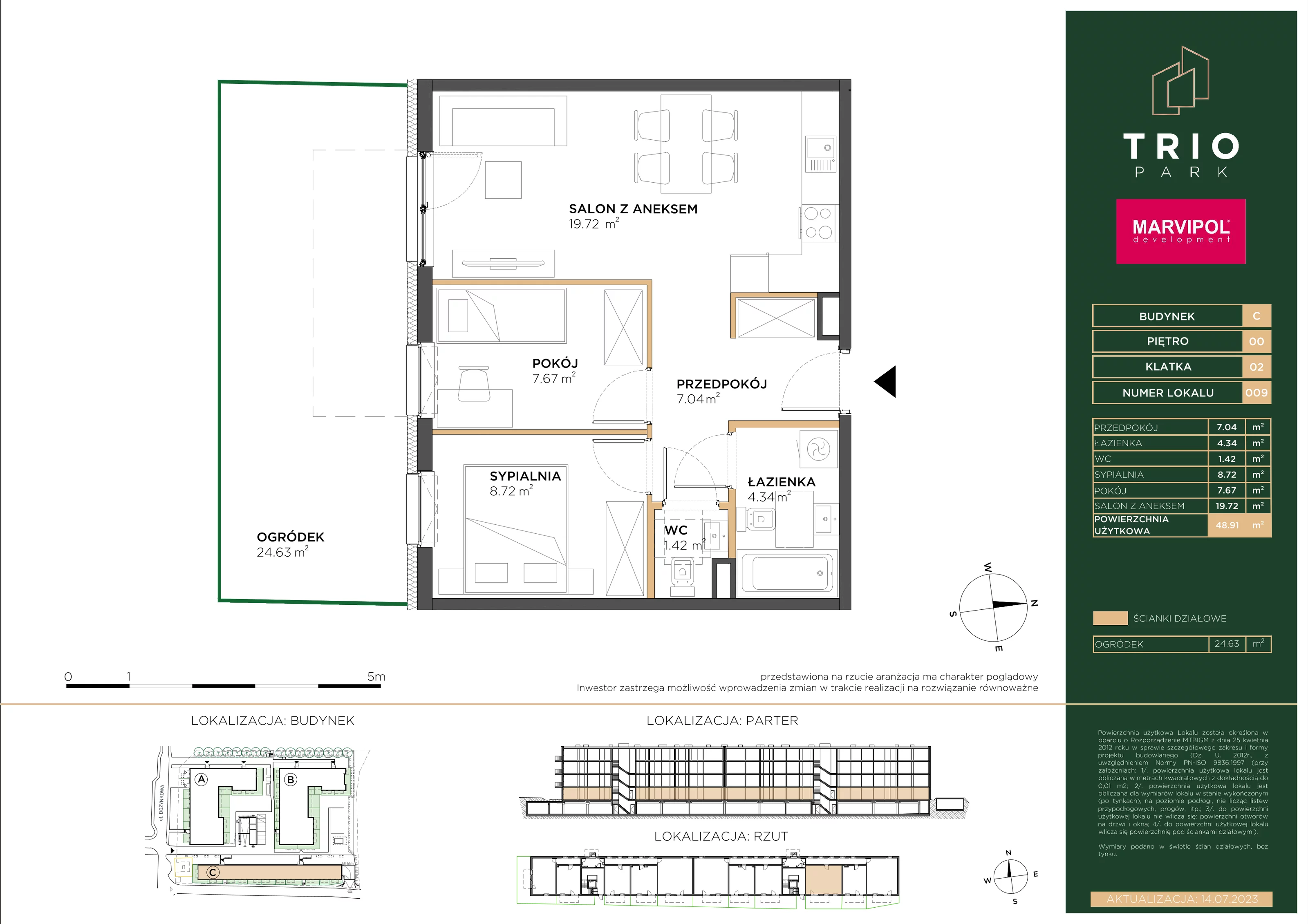 Mieszkanie 48,91 m², parter, oferta nr C009, Trio Park, Wrocław, Klecina, Krzyki, ul. Dożynkowa