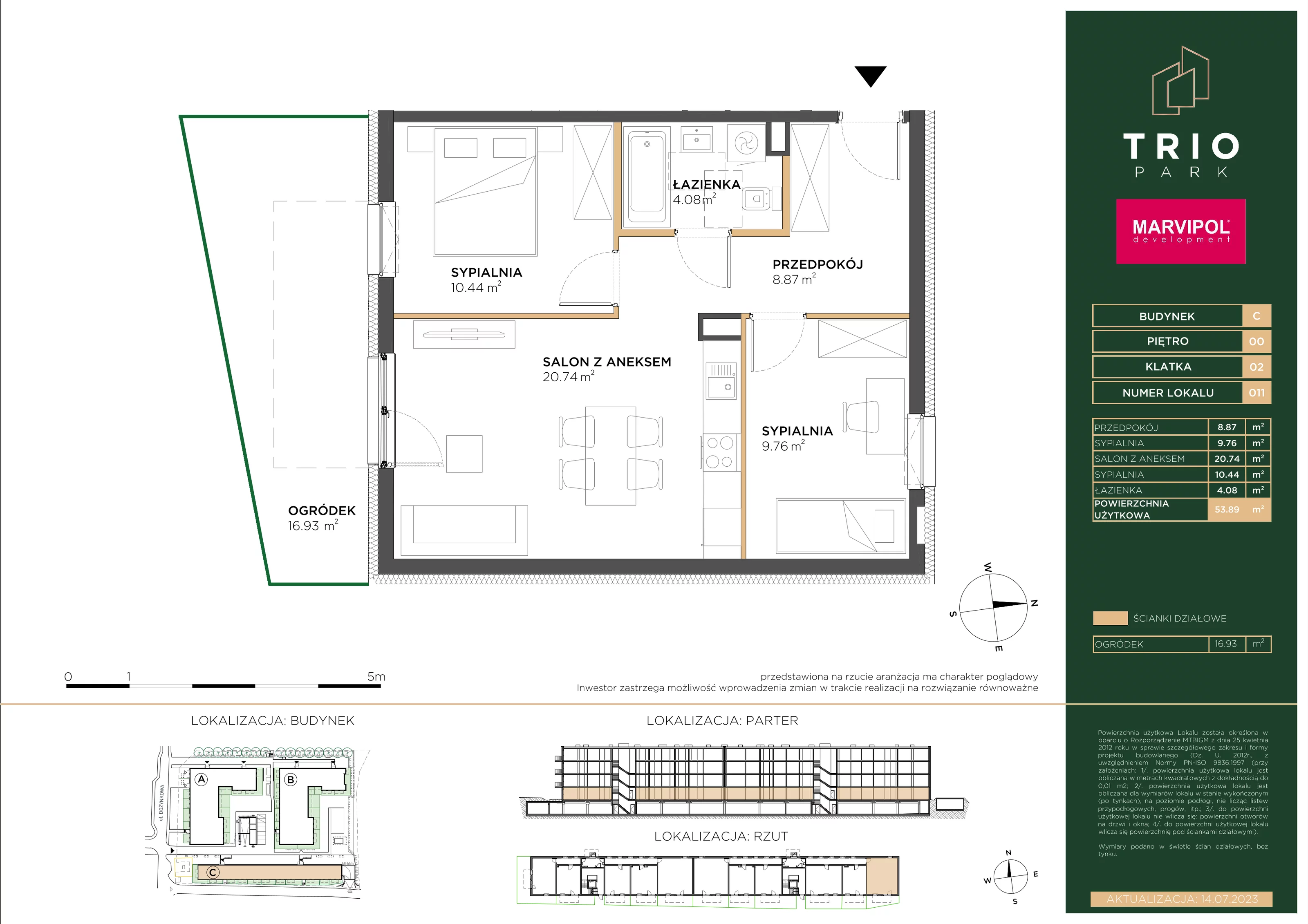 Mieszkanie 53,89 m², parter, oferta nr C011, Trio Park, Wrocław, Klecina, Krzyki, ul. Dożynkowa