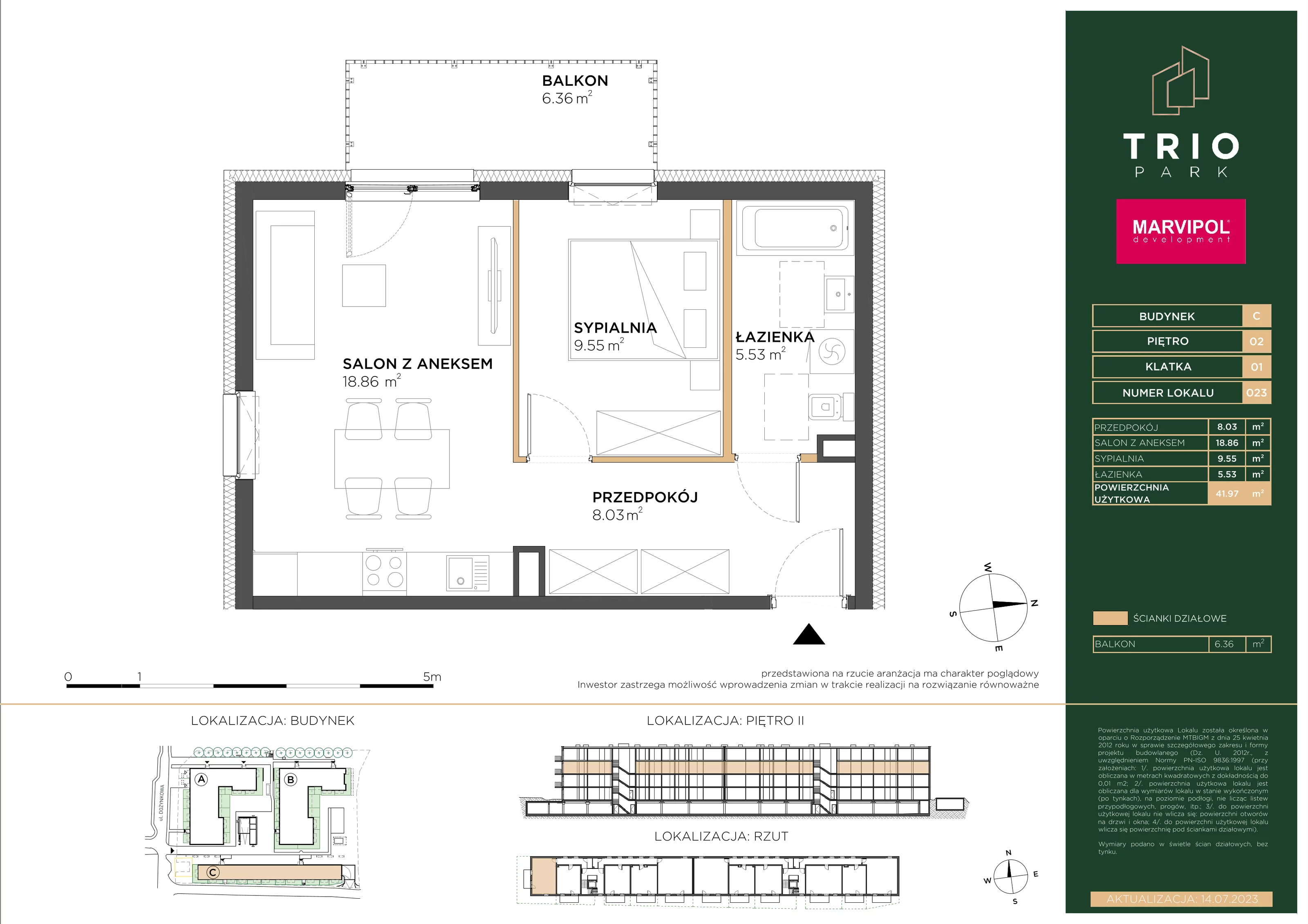 Apartament 41,97 m², piętro 2, oferta nr C023, Trio Park, Wrocław, Klecina, Krzyki, ul. Dożynkowa