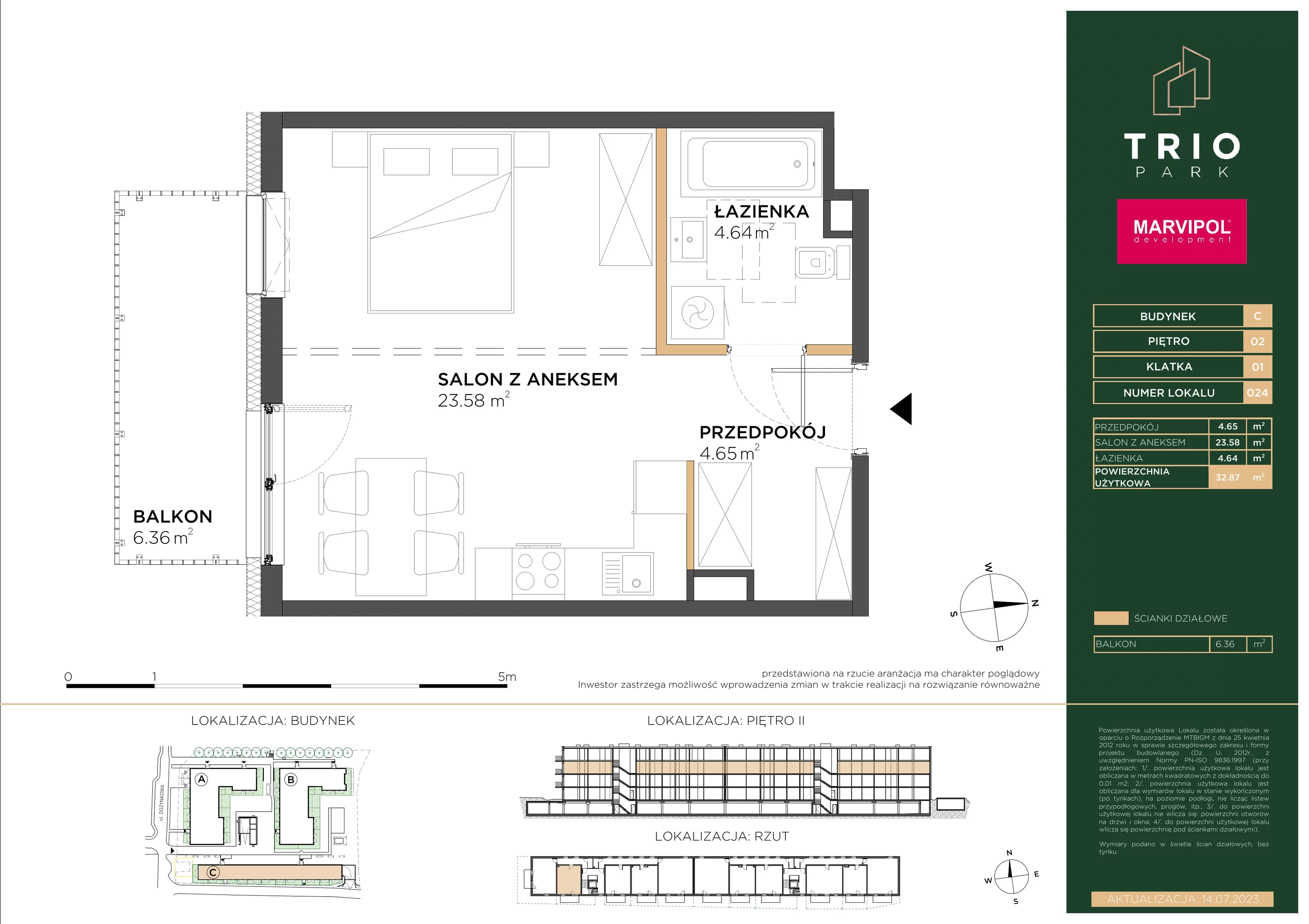 Apartament 32,87 m², piętro 2, oferta nr C024, Trio Park, Wrocław, Klecina, Krzyki, ul. Dożynkowa