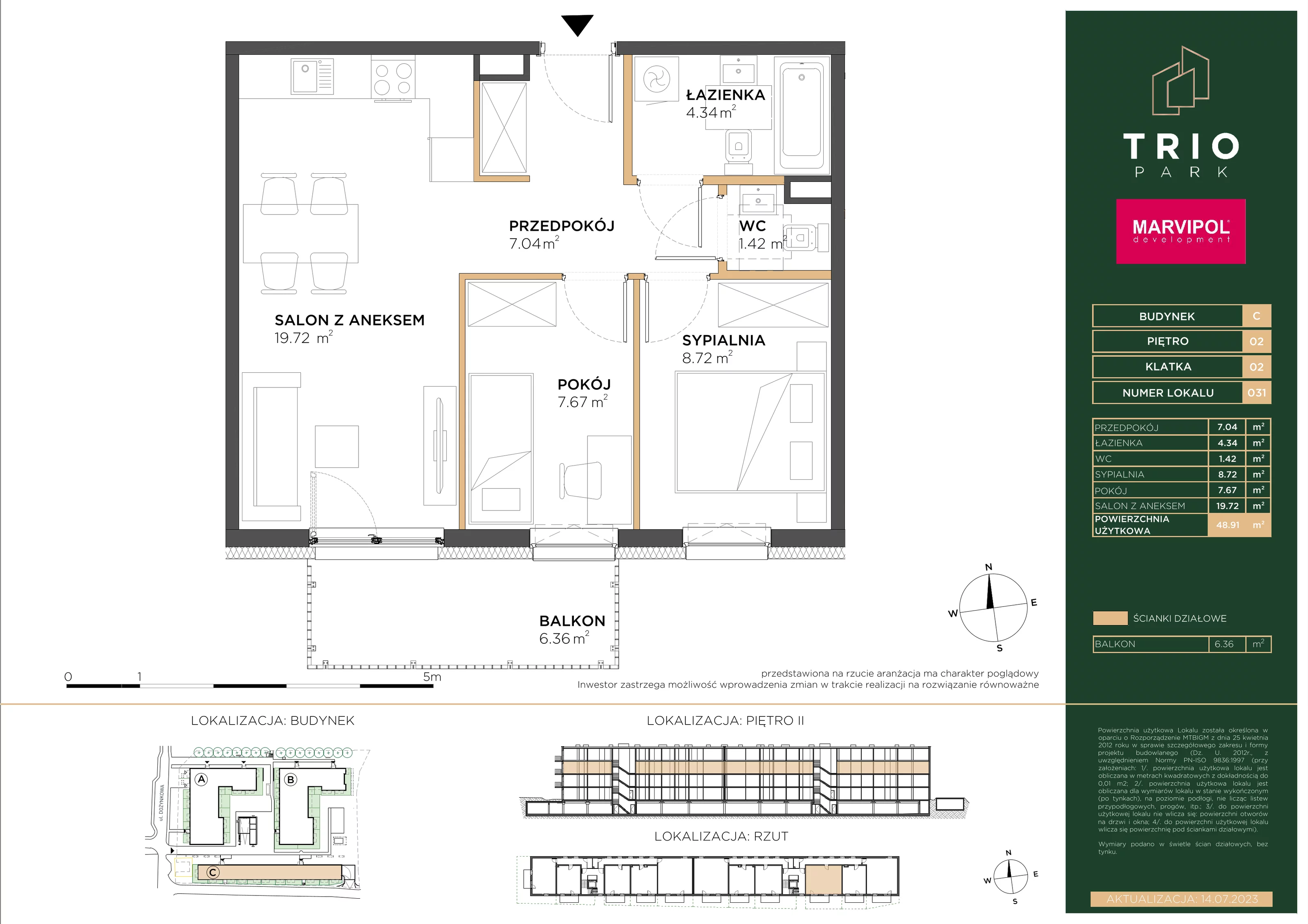 Mieszkanie 48,91 m², piętro 2, oferta nr C031, Trio Park, Wrocław, Klecina, Krzyki, ul. Dożynkowa