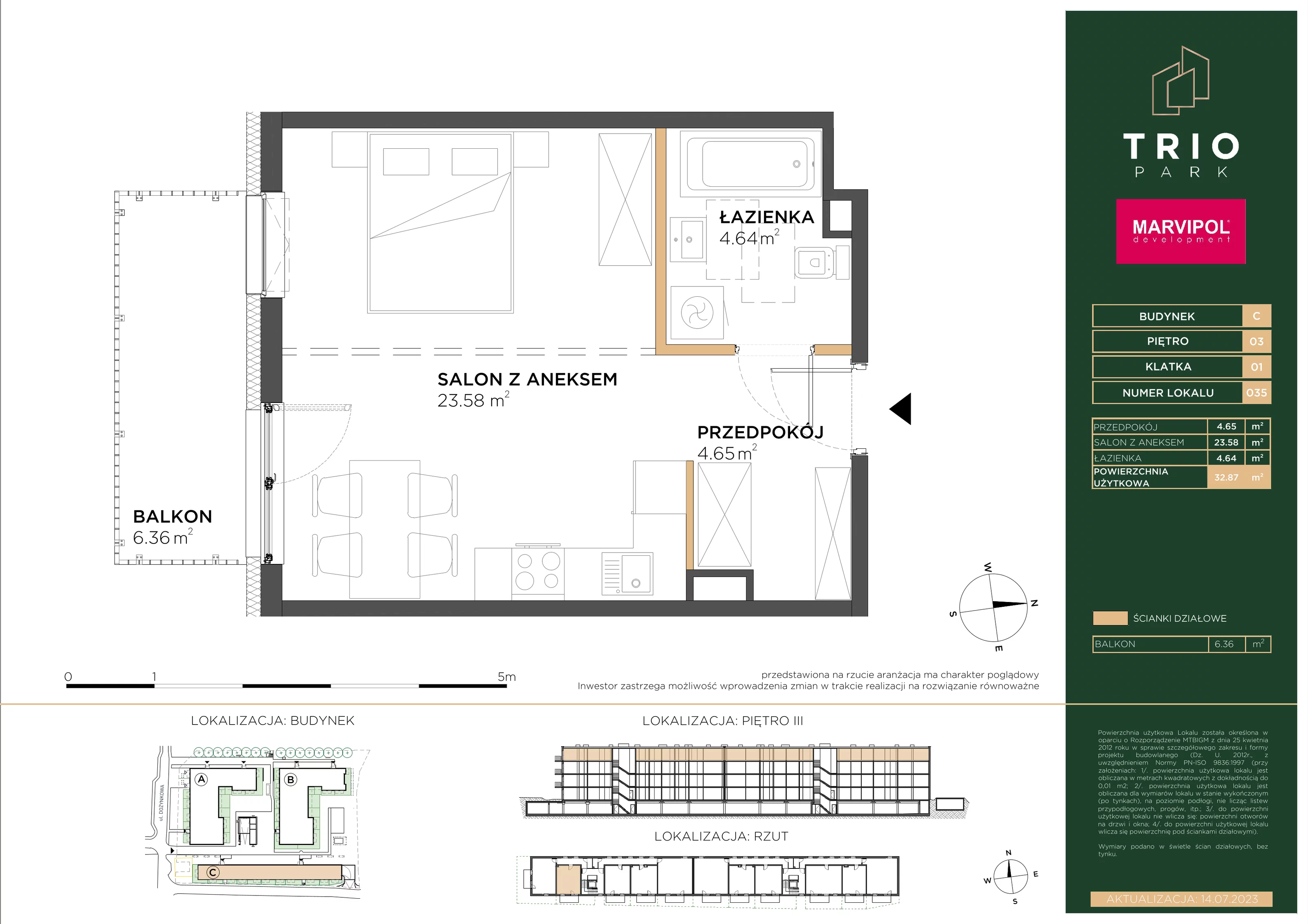 Apartament 32,87 m², piętro 3, oferta nr C035, Trio Park, Wrocław, Klecina, Krzyki, ul. Dożynkowa