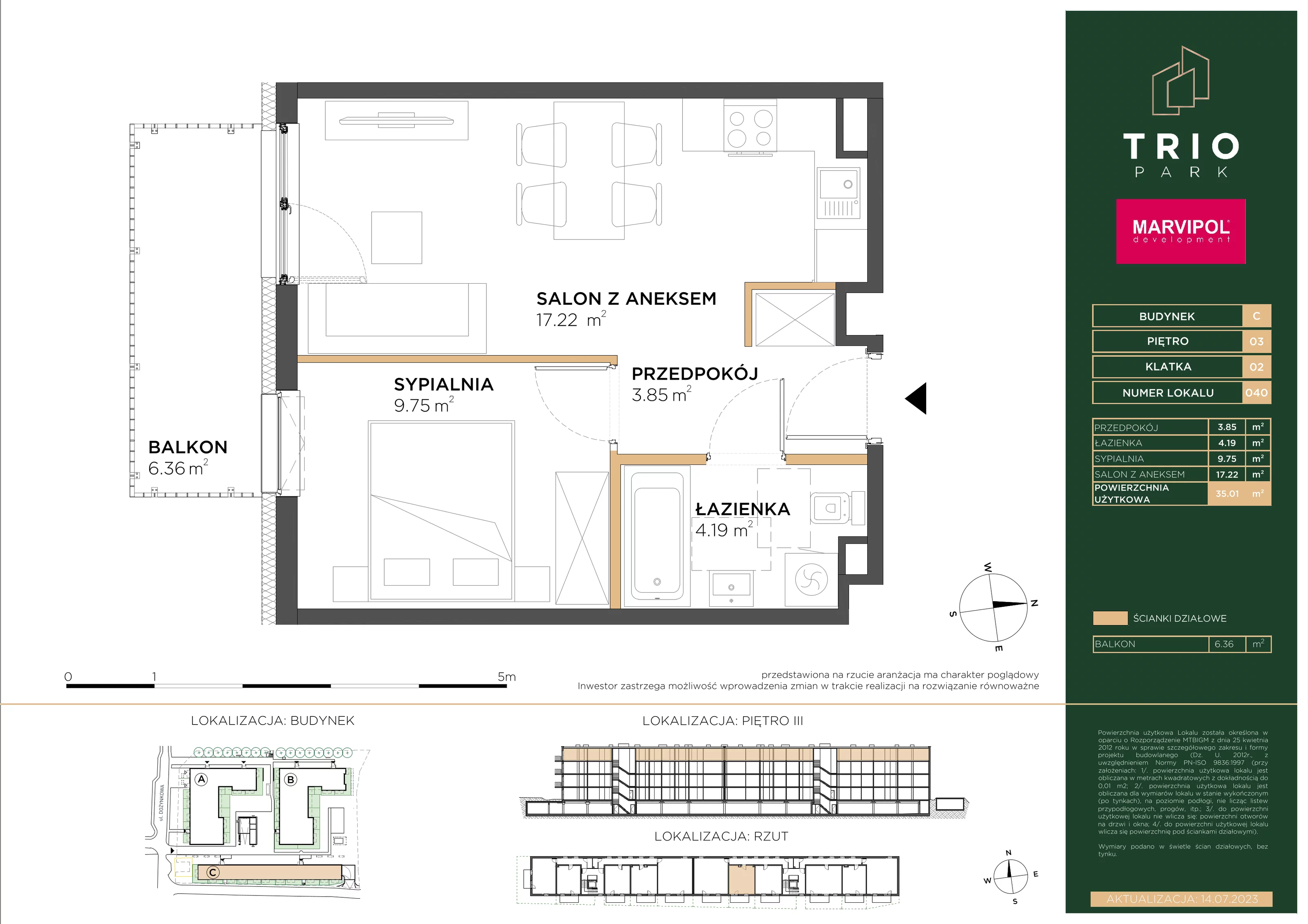 Apartament 35,01 m², piętro 3, oferta nr C040, Trio Park, Wrocław, Klecina, Krzyki, ul. Dożynkowa