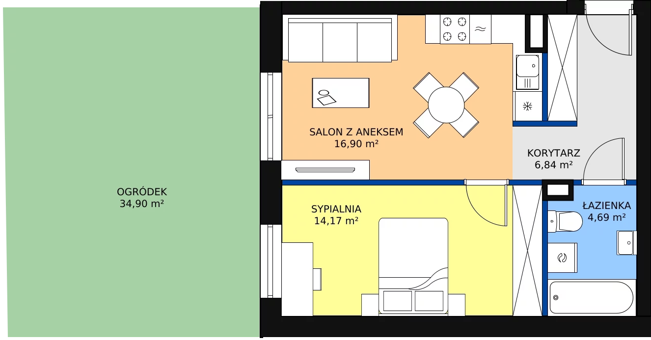 Zalety mieszkania 42.6 m², 10A.M1