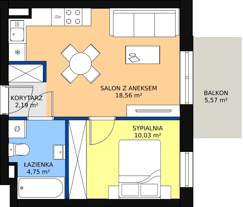 Zalety mieszkania 35.53 m², 2B.M6