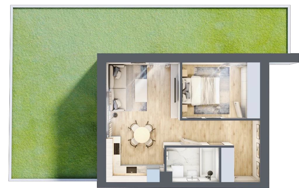 2 pokoje, mieszkanie 39,22 m², parter, oferta nr 3A.M3, Willa Magnolia, Siechnice, ul. Magnoliowa