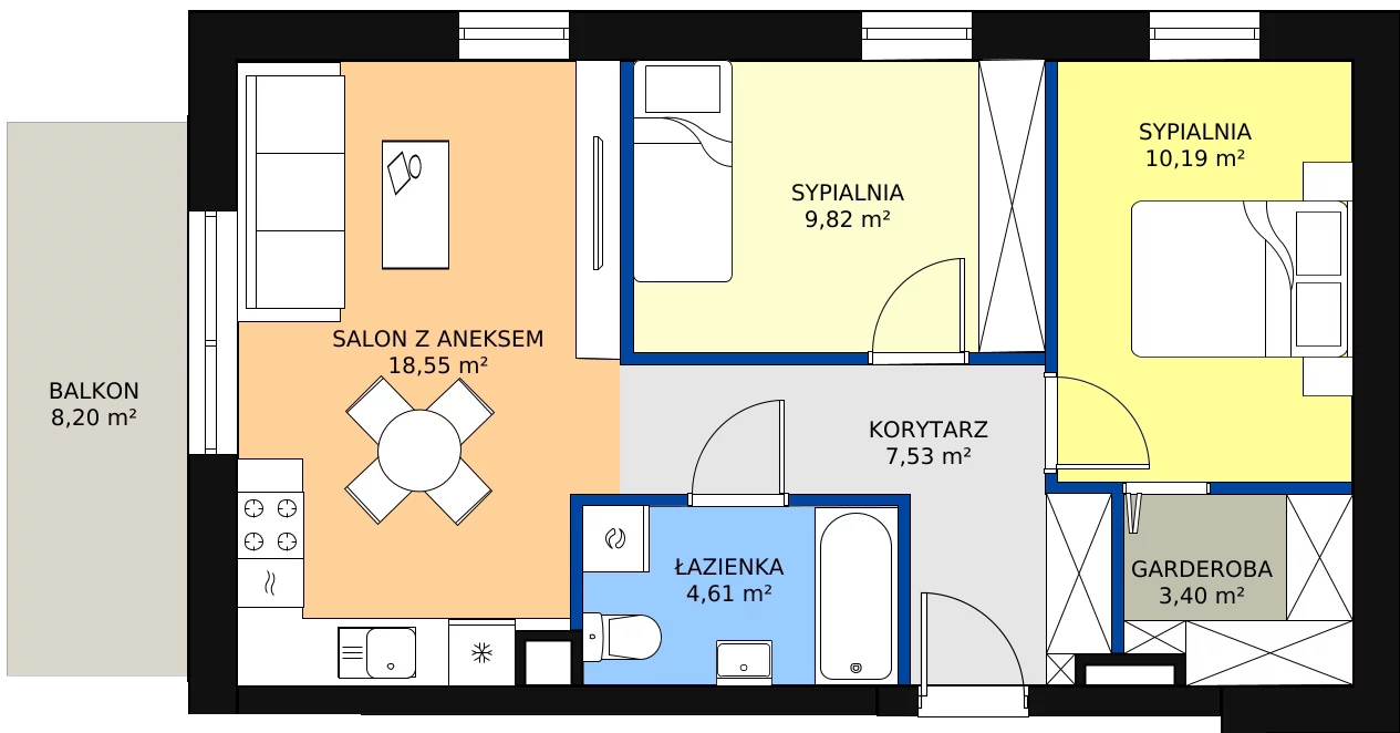 Zalety mieszkania 54.1 m², 3A.M6