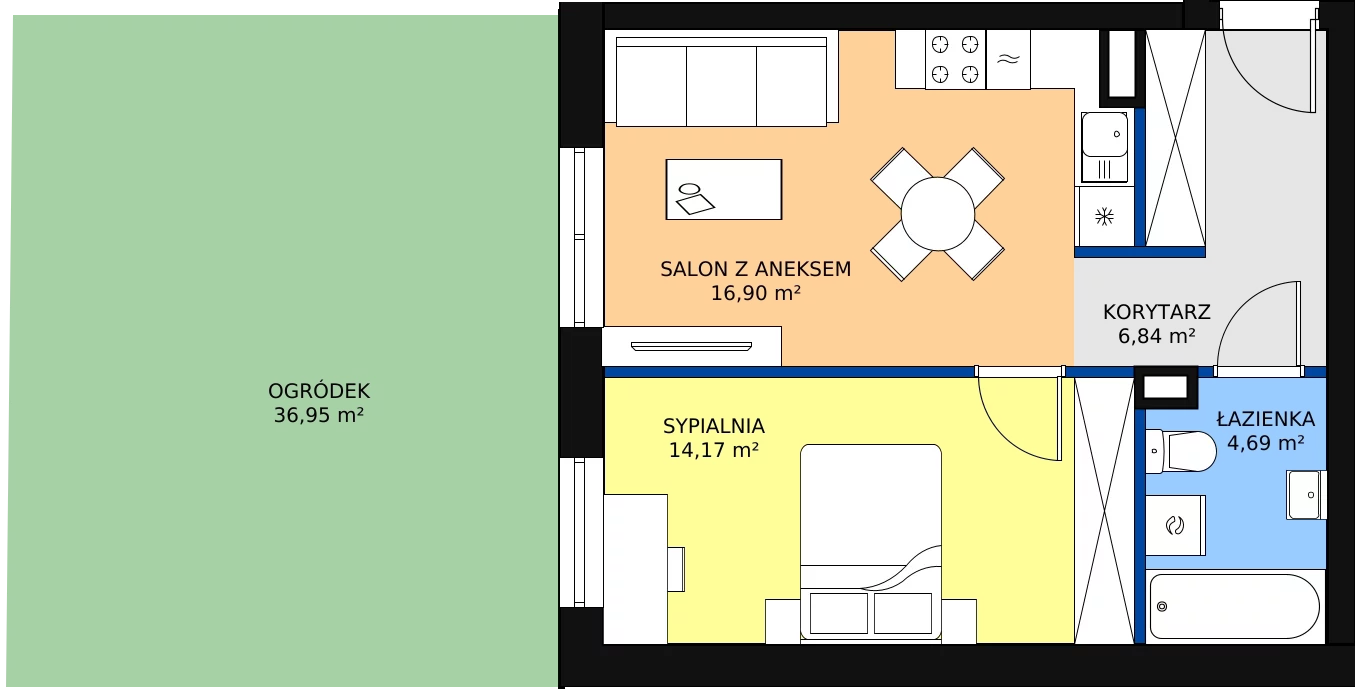 Zalety mieszkania 42.6 m², 7A.M1