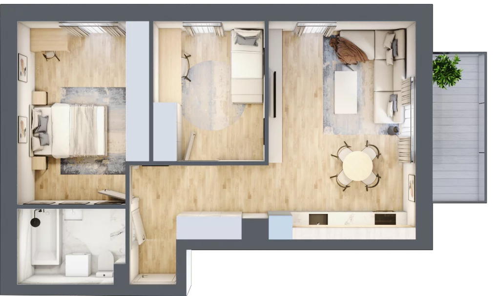 3 pokoje, mieszkanie 57,86 m², piętro 1, oferta nr 9C.M5, Willa Magnolia, Siechnice, ul. Magnoliowa