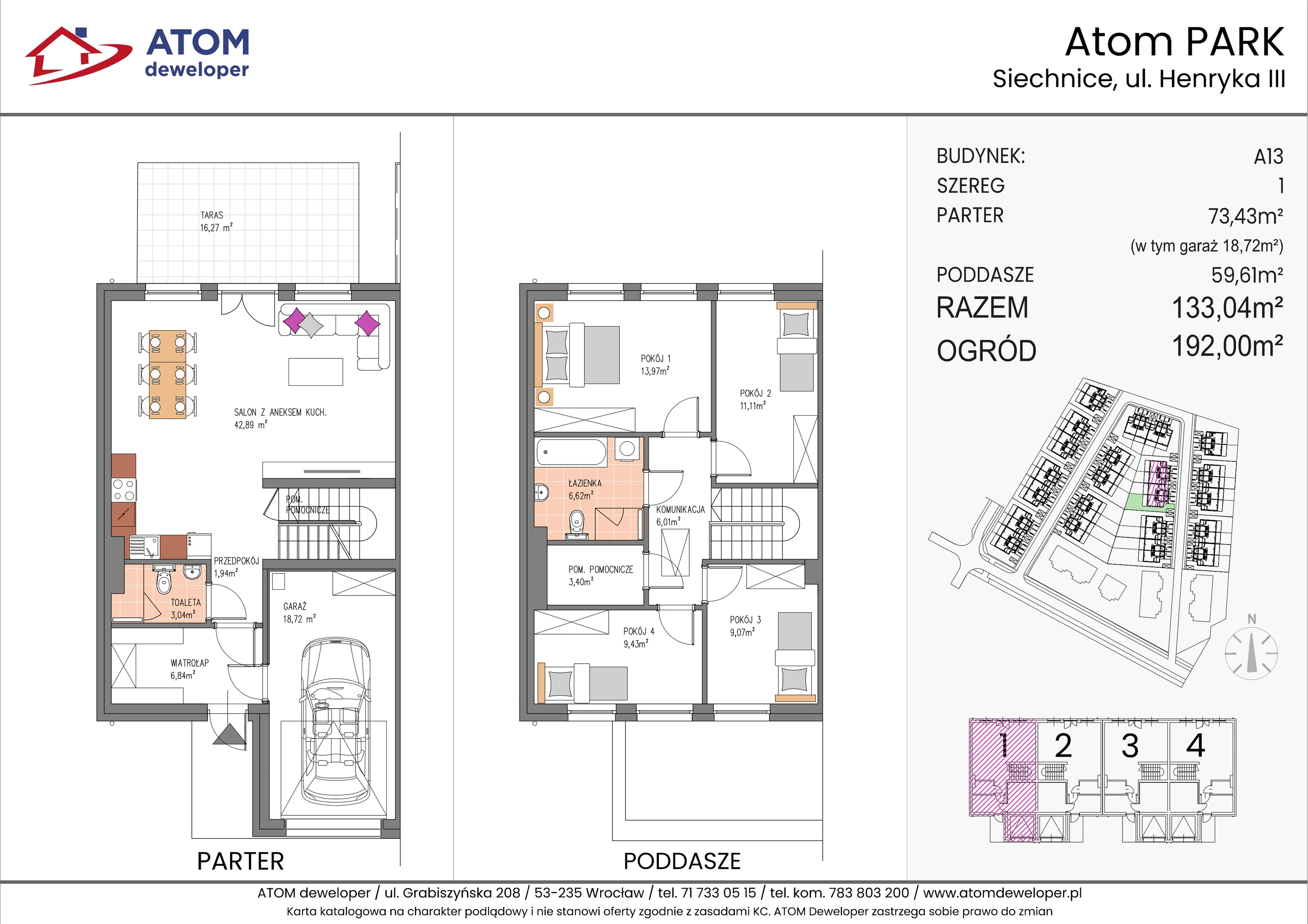 Dom i rezydencja 133,04 m², oferta nr A13/1, ATOM Park, Siechnice, ul. Henryka III