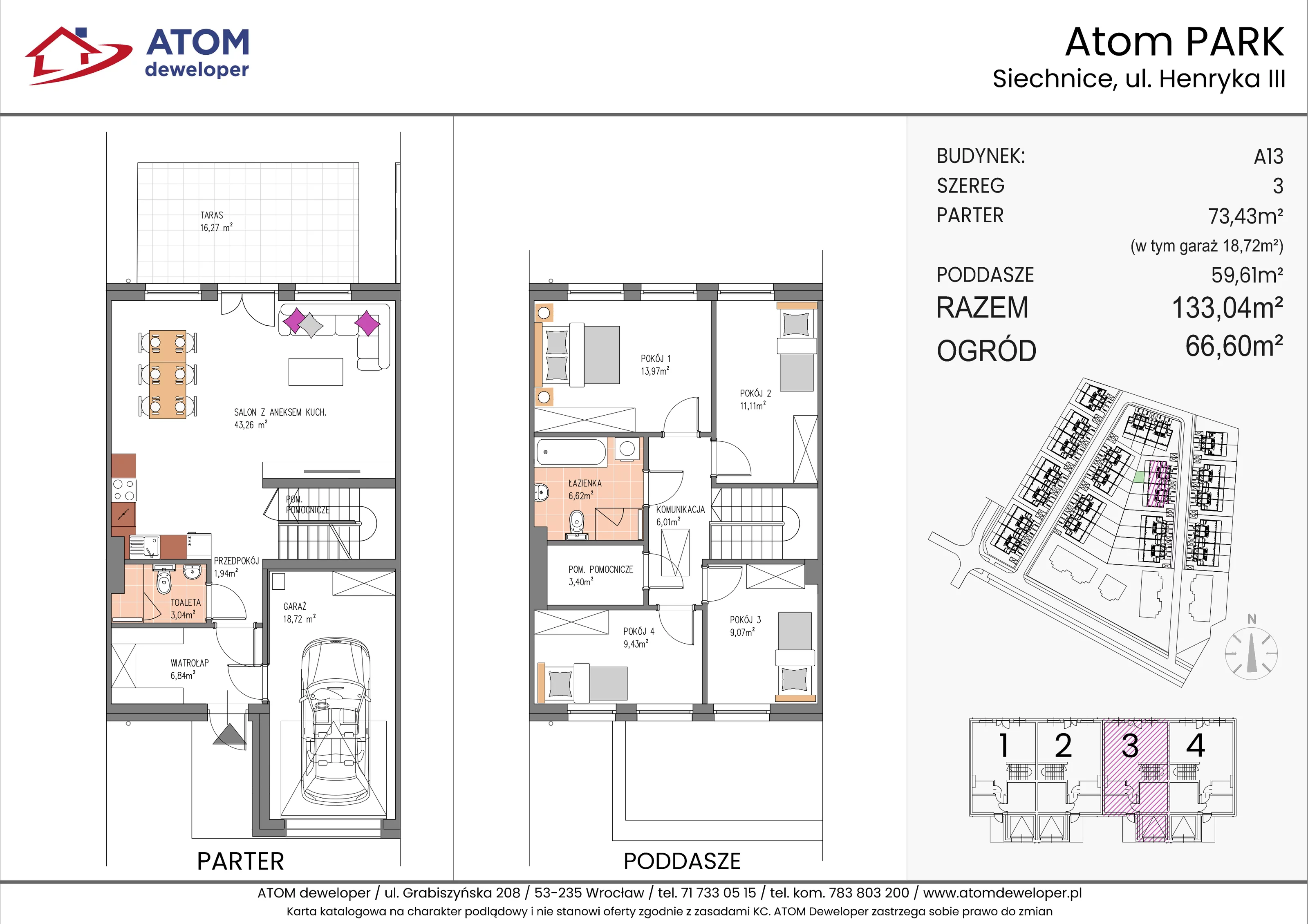 Dom i rezydencja 133,04 m², oferta nr A13/3, ATOM Park, Siechnice, ul. Henryka III