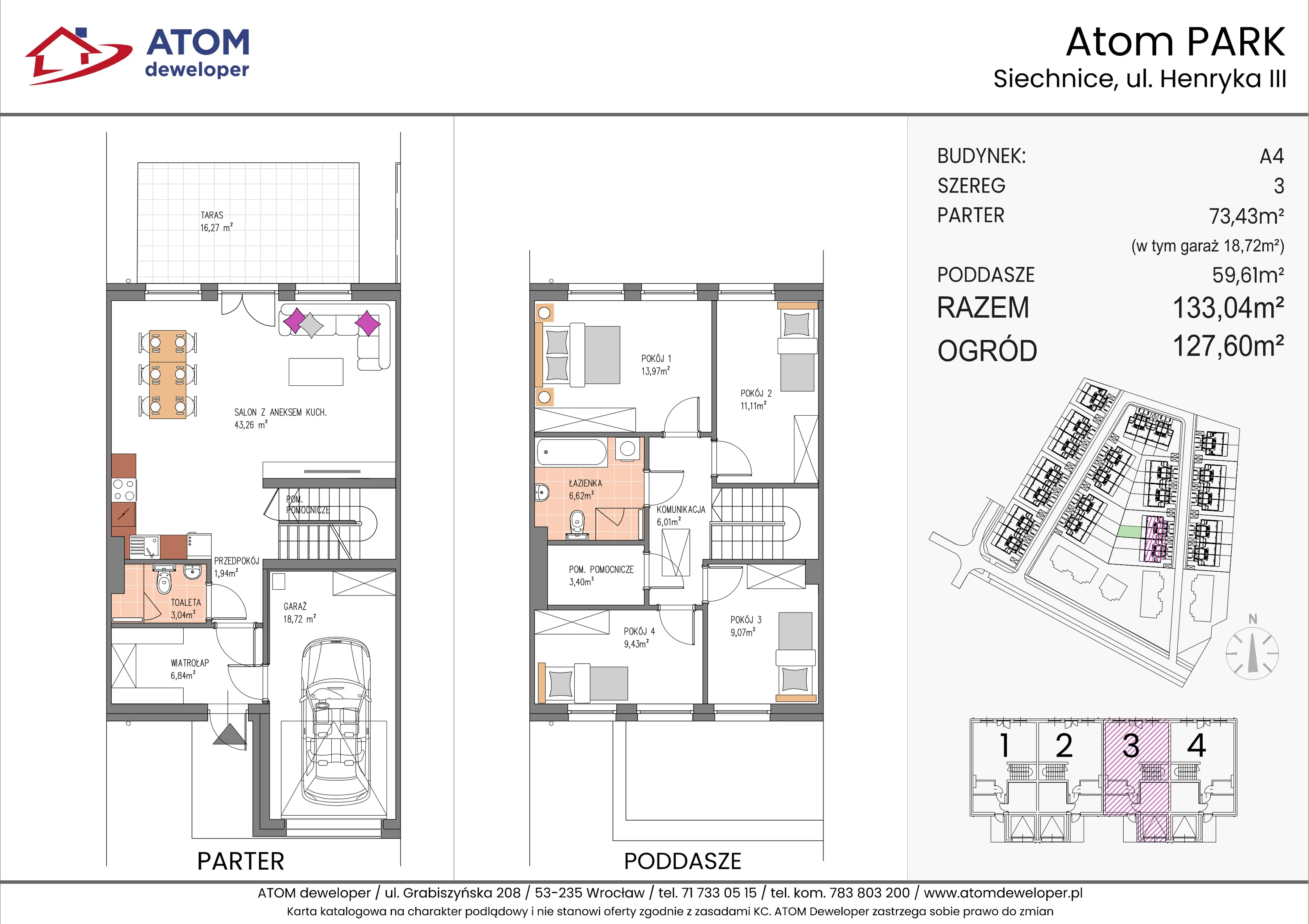 Dom i rezydencja 133,04 m², oferta nr A4/3, ATOM Park, Siechnice, ul. Henryka III