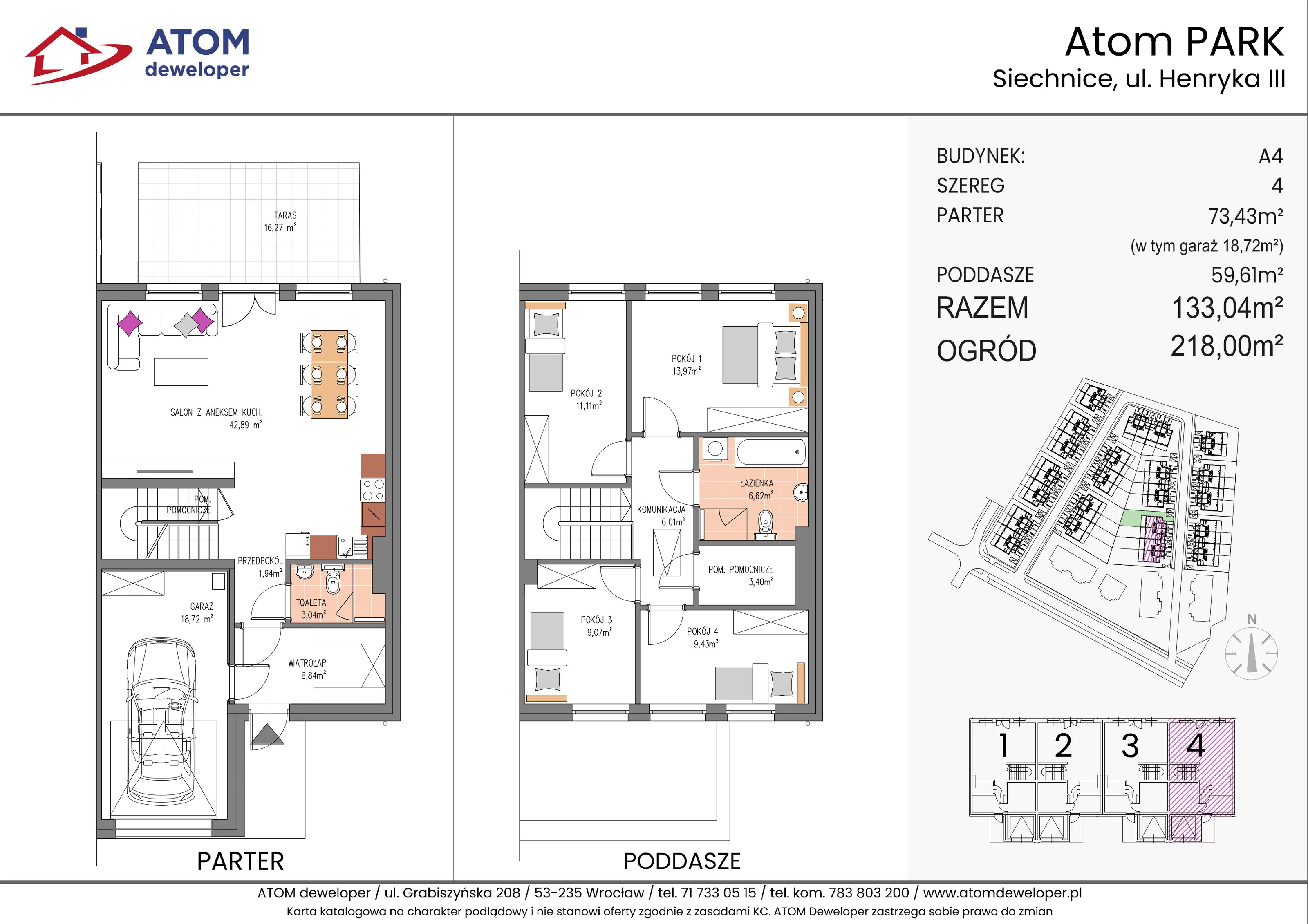 Dom i rezydencja 133,04 m², oferta nr A4/4, ATOM Park, Siechnice, ul. Henryka III