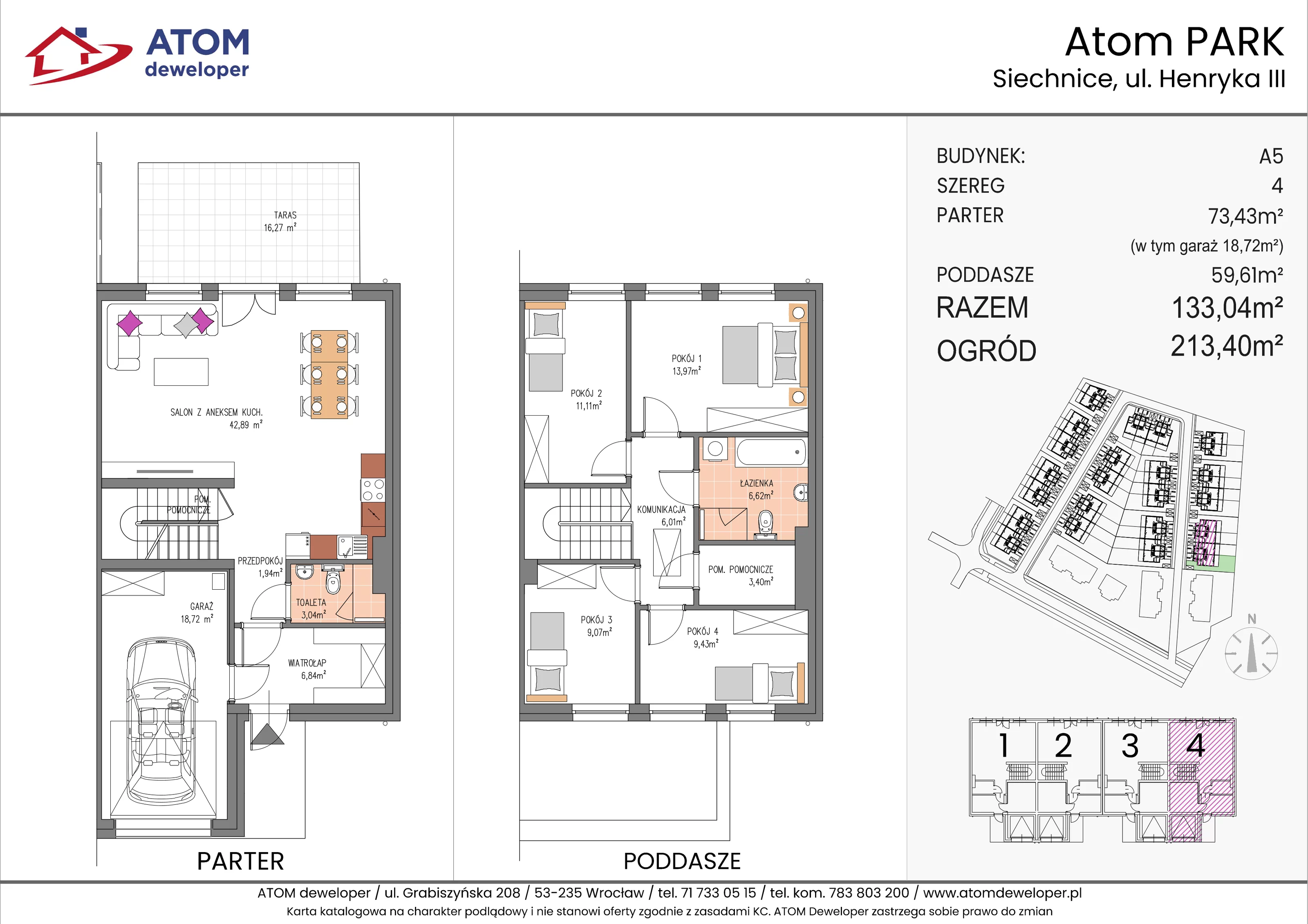 Dom i rezydencja 133,04 m², oferta nr A5/4, ATOM Park, Siechnice, ul. Henryka III