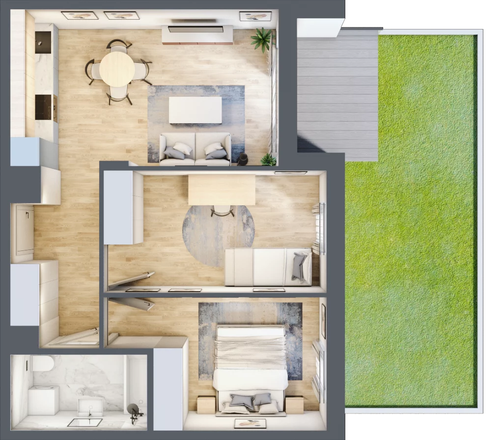 3 pokoje, mieszkanie 51,58 m², parter, oferta nr E_5, 3 Ogrody, Zamienie, ul. Anyżkowa