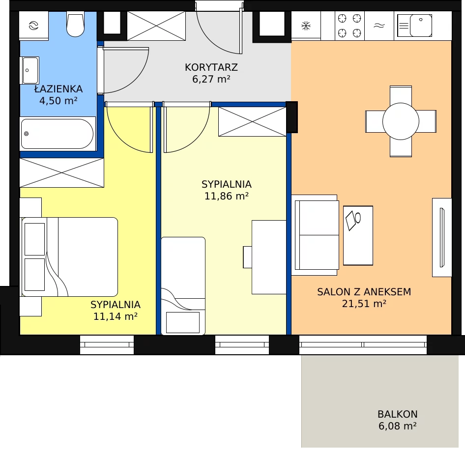 Zalety mieszkania 55.15 m², E_12