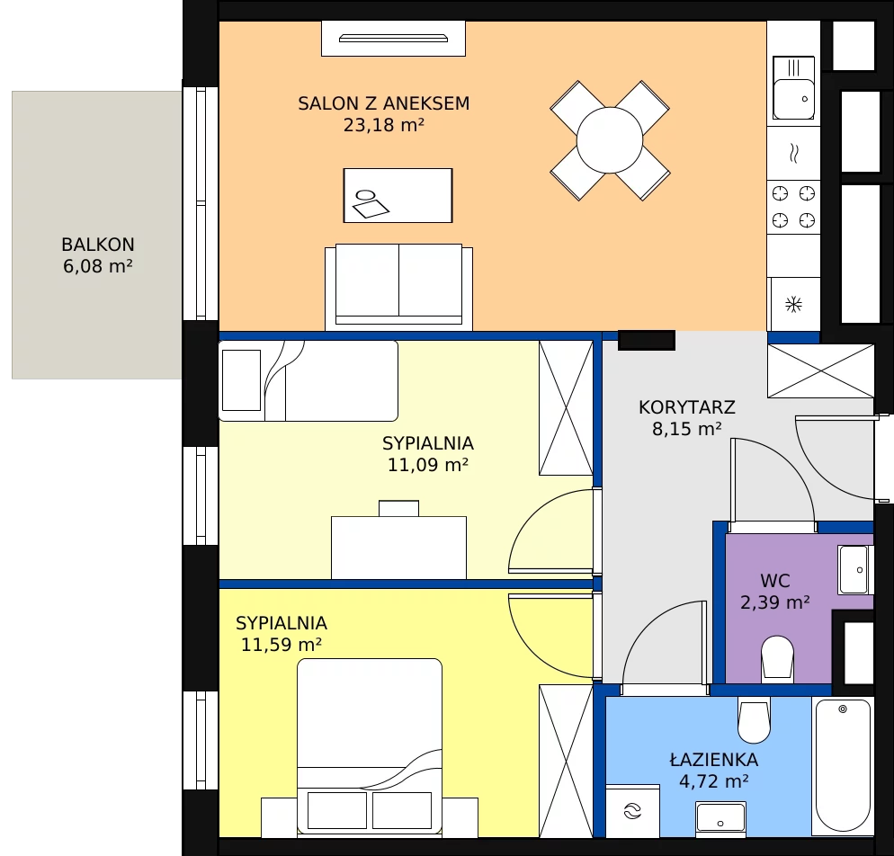 Zalety mieszkania 61.39 m², E_16