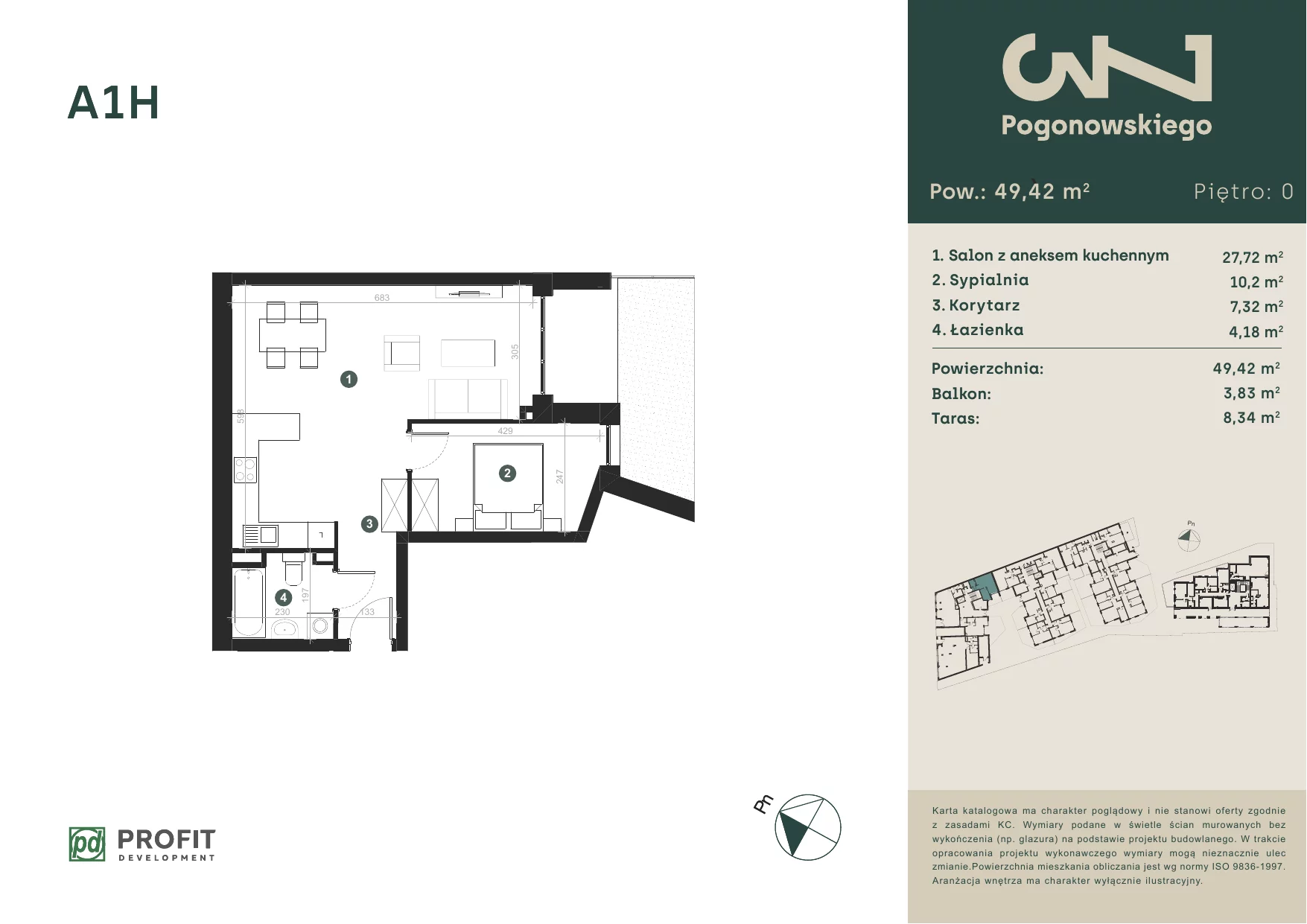 Mieszkanie 49,37 m², parter, oferta nr POGO/A/1H, Pogonowskiego 73, Łódź, Polesie, Stare Polesie, ul. Pogonowskiego 73