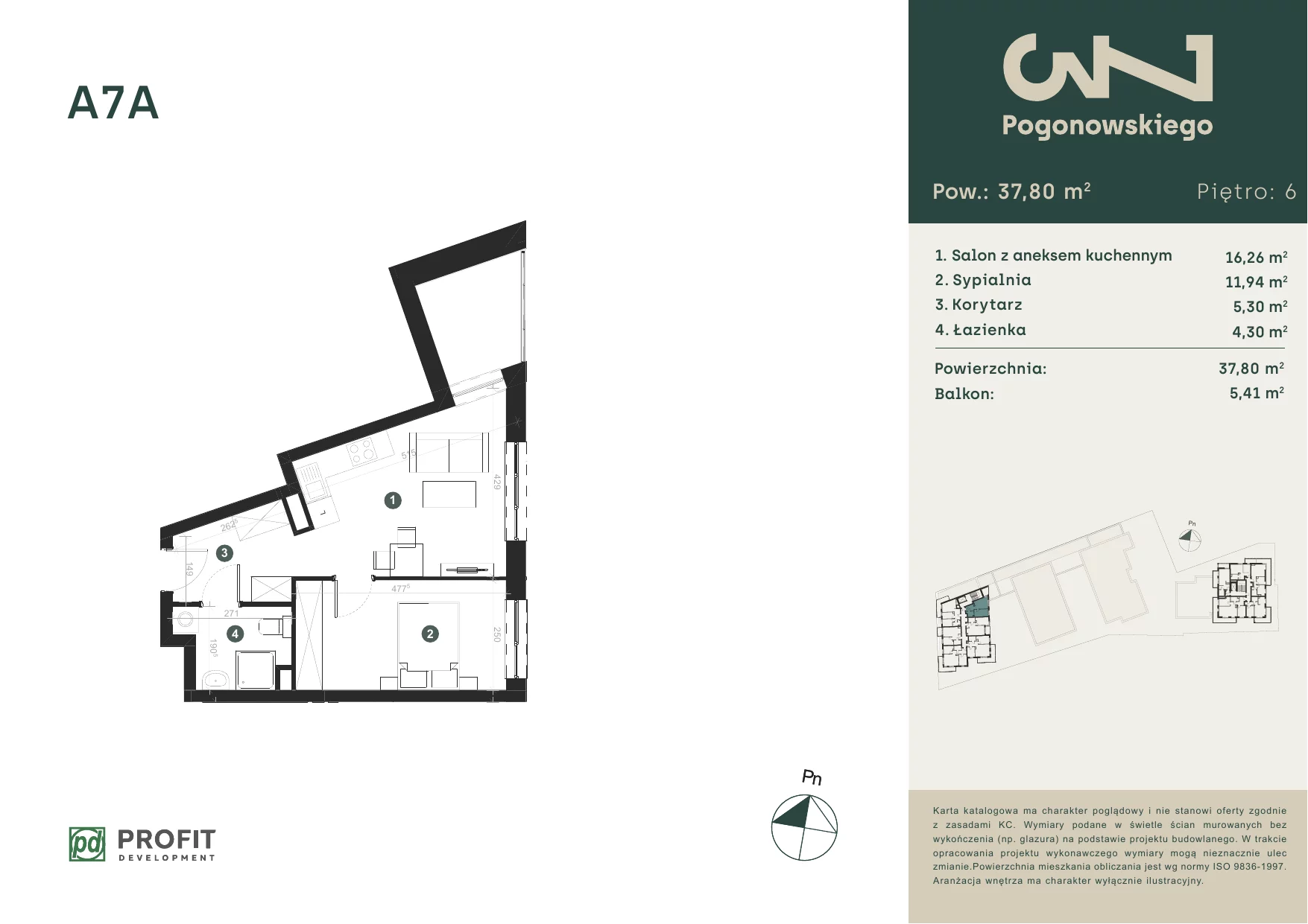 Mieszkanie 37,79 m², piętro 6, oferta nr POGO/A/7A, Pogonowskiego 73, Łódź, Polesie, Stare Polesie, ul. Pogonowskiego 73