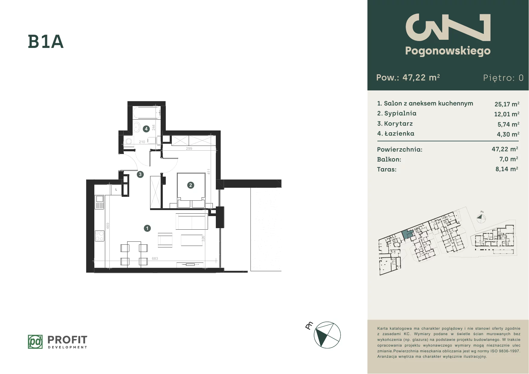 Mieszkanie 46,95 m², parter, oferta nr POGO/B/1A, Pogonowskiego 73, Łódź, Polesie, Stare Polesie, ul. Pogonowskiego 73