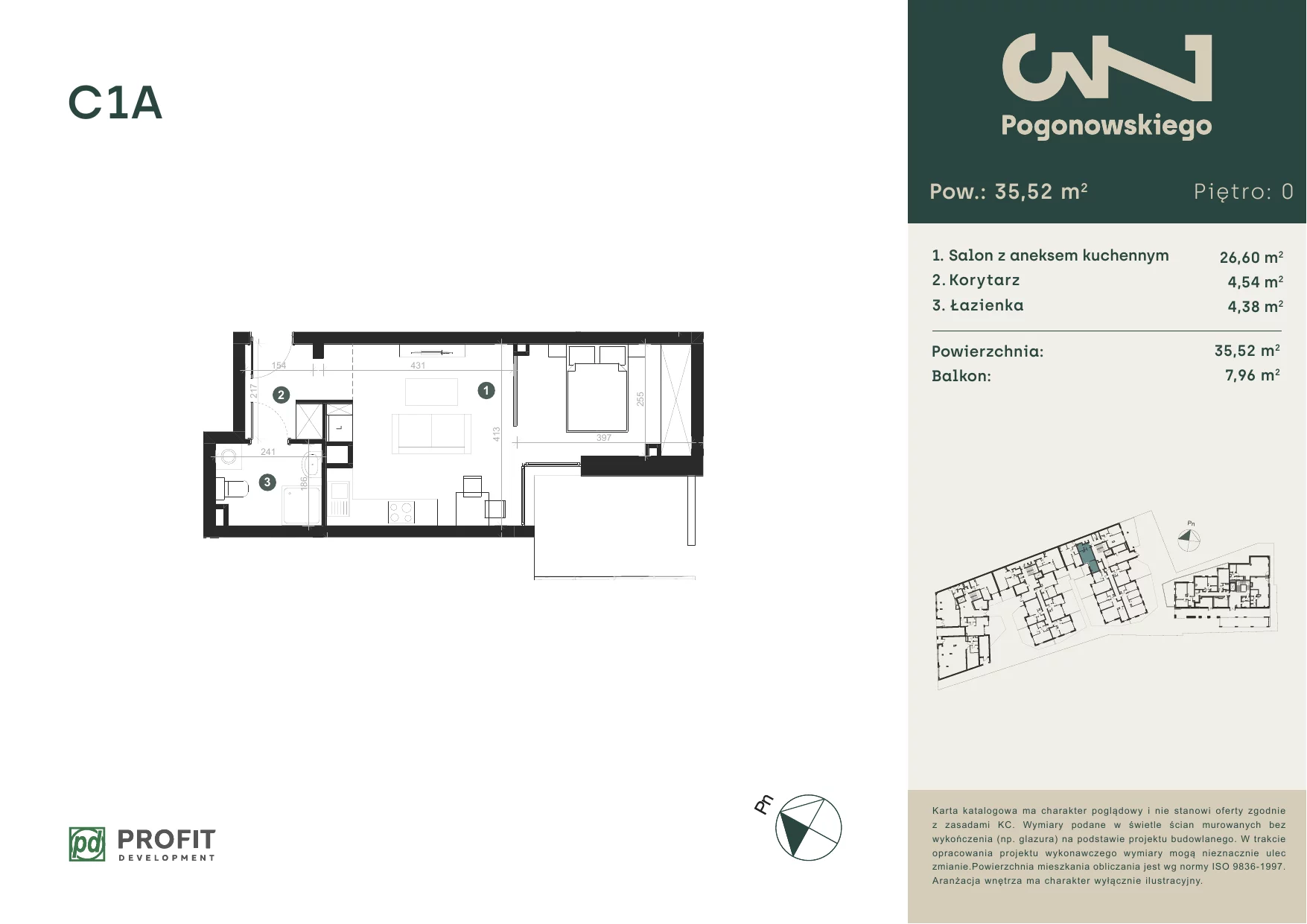 Mieszkanie 35,34 m², parter, oferta nr POGO/C/1A, Pogonowskiego 73, Łódź, Polesie, Stare Polesie, ul. Pogonowskiego 73