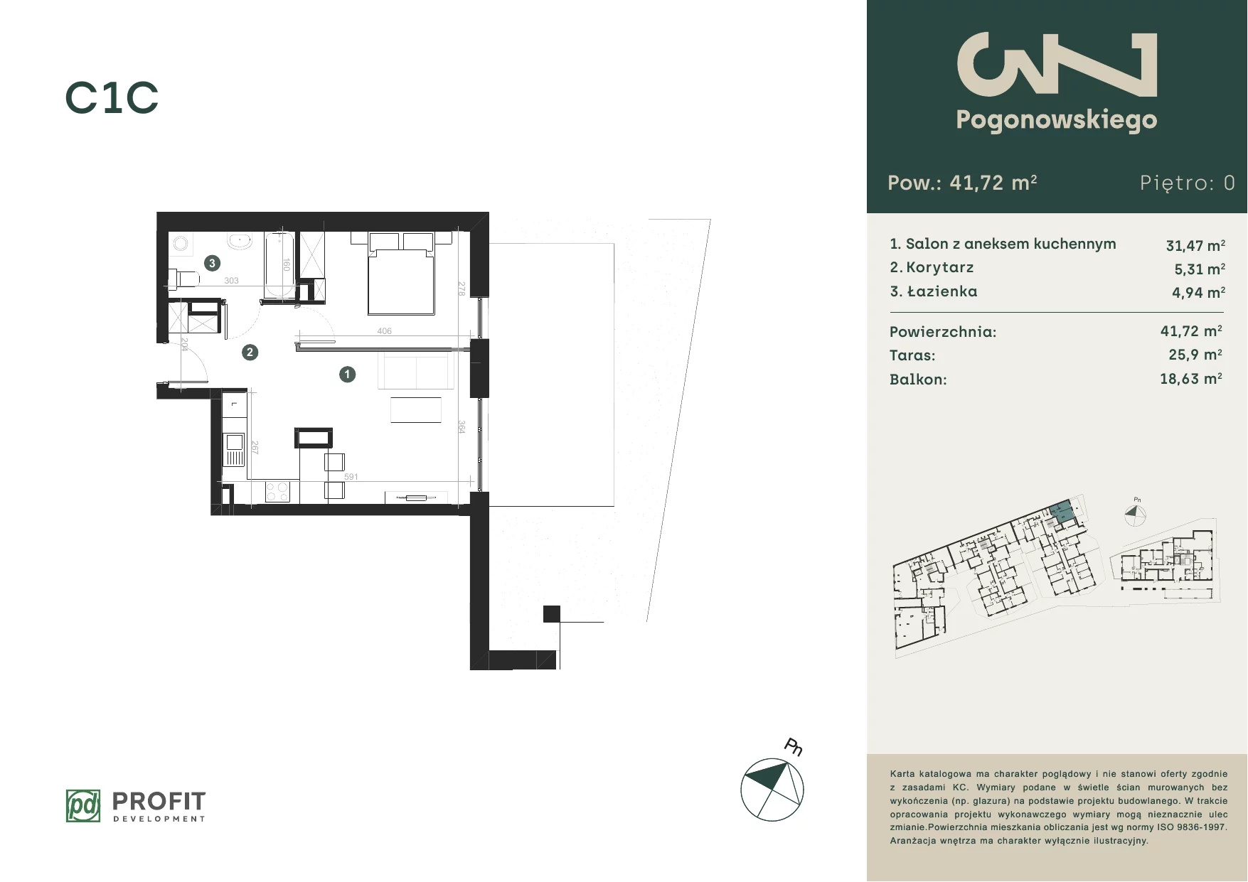 Mieszkanie 41,49 m², parter, oferta nr POGO/C/1C, Pogonowskiego 73, Łódź, Polesie, Stare Polesie, ul. Pogonowskiego 73