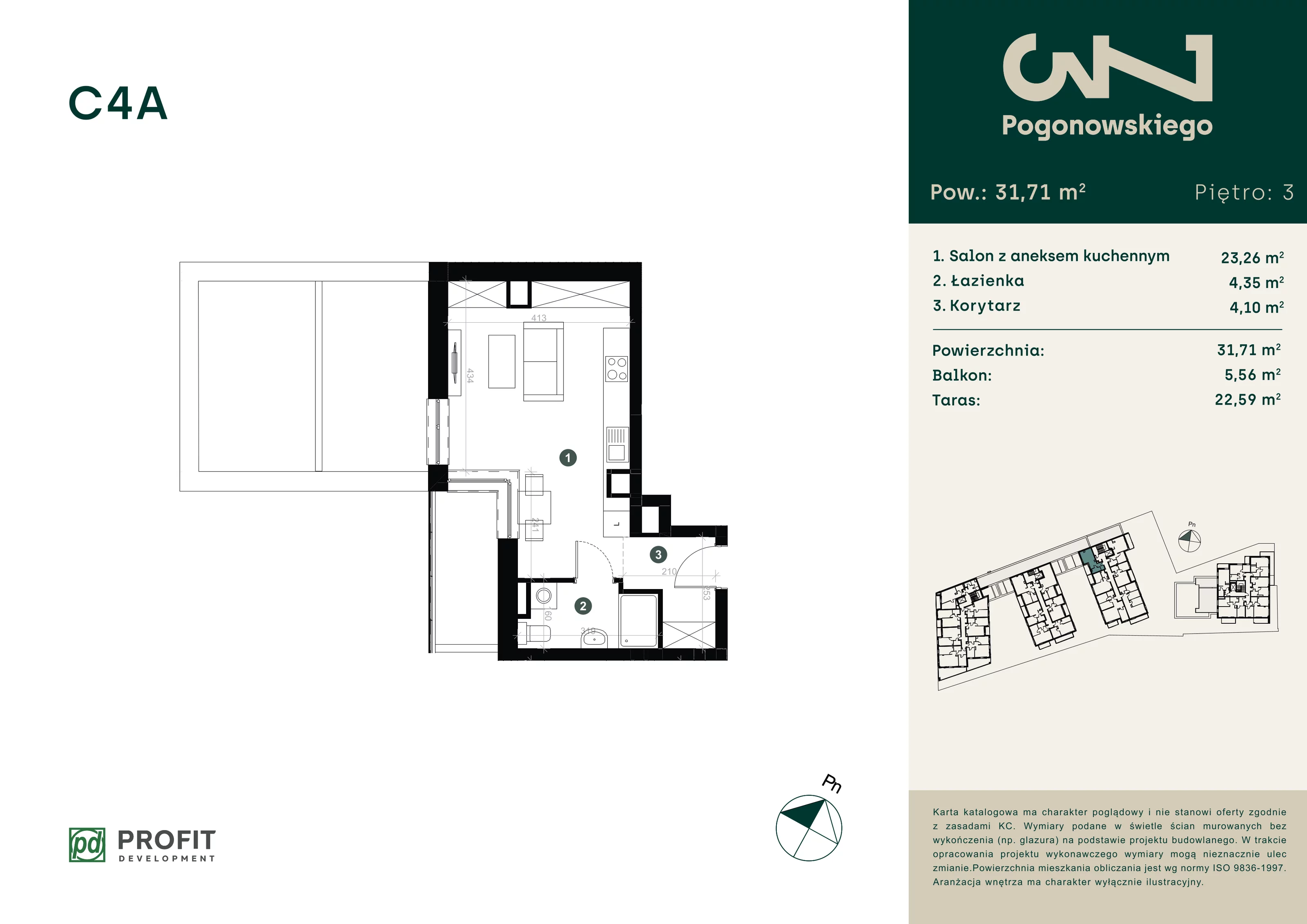 Mieszkanie 31,60 m², piętro 3, oferta nr POGO/C/4A, Pogonowskiego 73, Łódź, Polesie, Stare Polesie, ul. Pogonowskiego 73