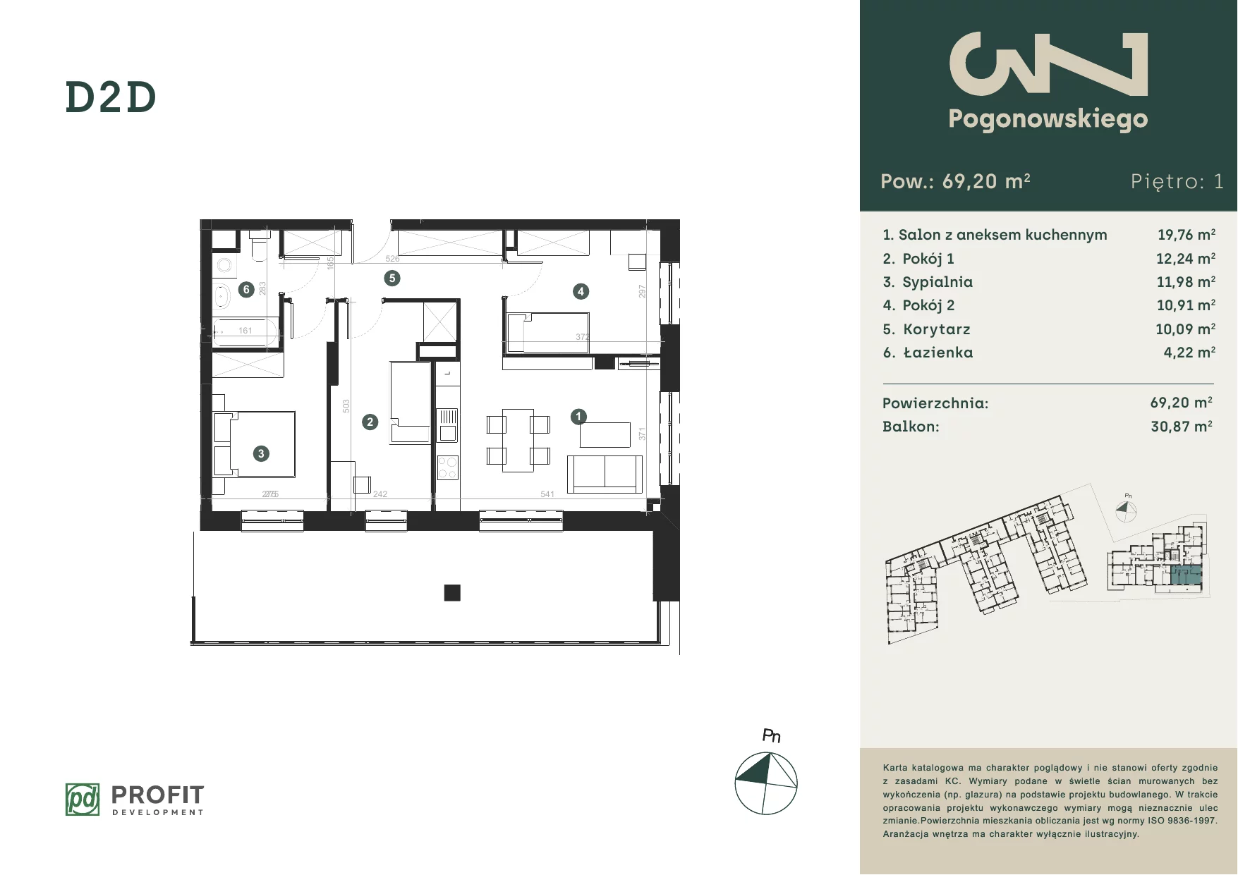 4 pokoje, mieszkanie 69,33 m², piętro 1, oferta nr POGO/D/2D, Pogonowskiego 73, Łódź, Polesie, Stare Polesie, ul. Pogonowskiego 73