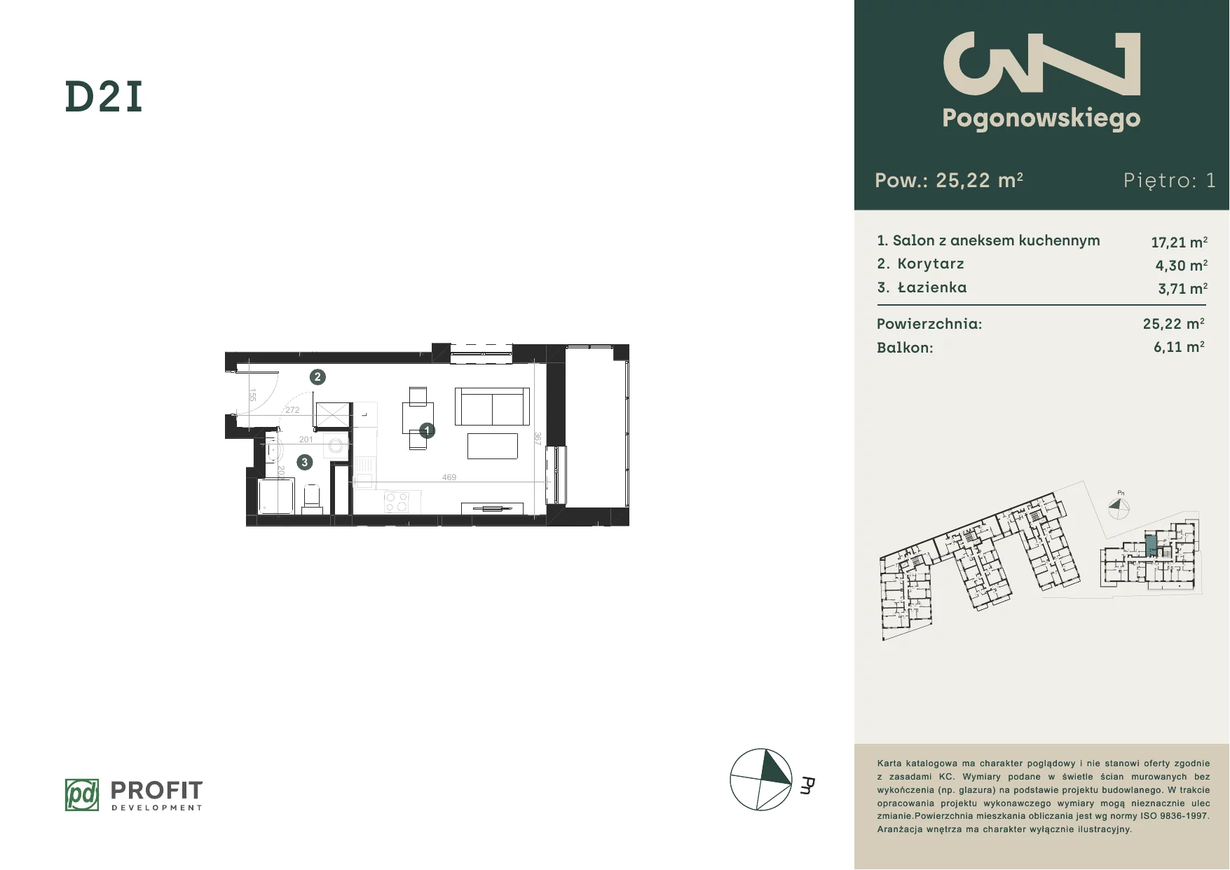 Mieszkanie 25,34 m², piętro 1, oferta nr POGO/D/2I, Pogonowskiego 73, Łódź, Polesie, Stare Polesie, ul. Pogonowskiego 73