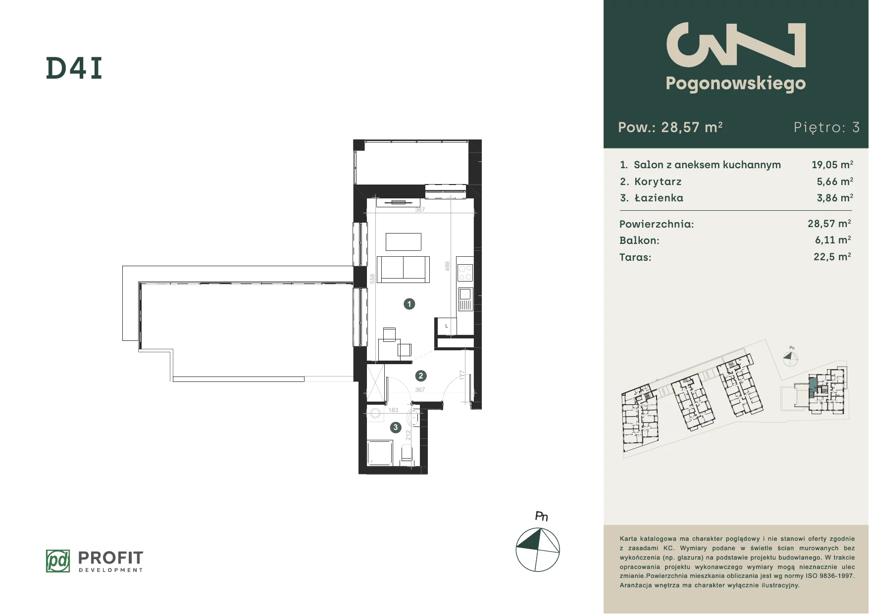 1 pokój, mieszkanie 28,67 m², piętro 3, oferta nr POGO/D/4I, Pogonowskiego 73, Łódź, Polesie, Stare Polesie, ul. Pogonowskiego 73