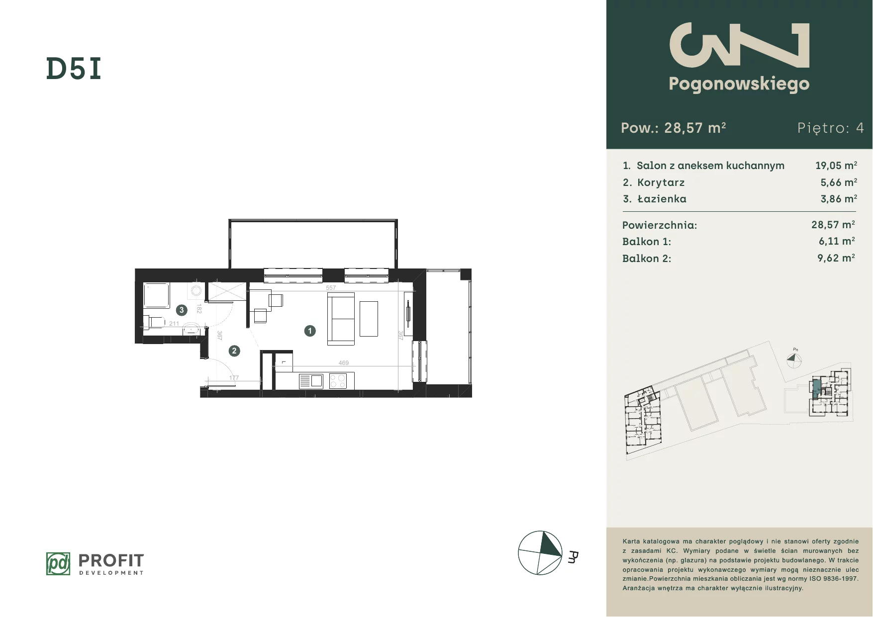 Mieszkanie 28,71 m², piętro 4, oferta nr POGO/D/5I, Pogonowskiego 73, Łódź, Polesie, Stare Polesie, ul. Pogonowskiego 73