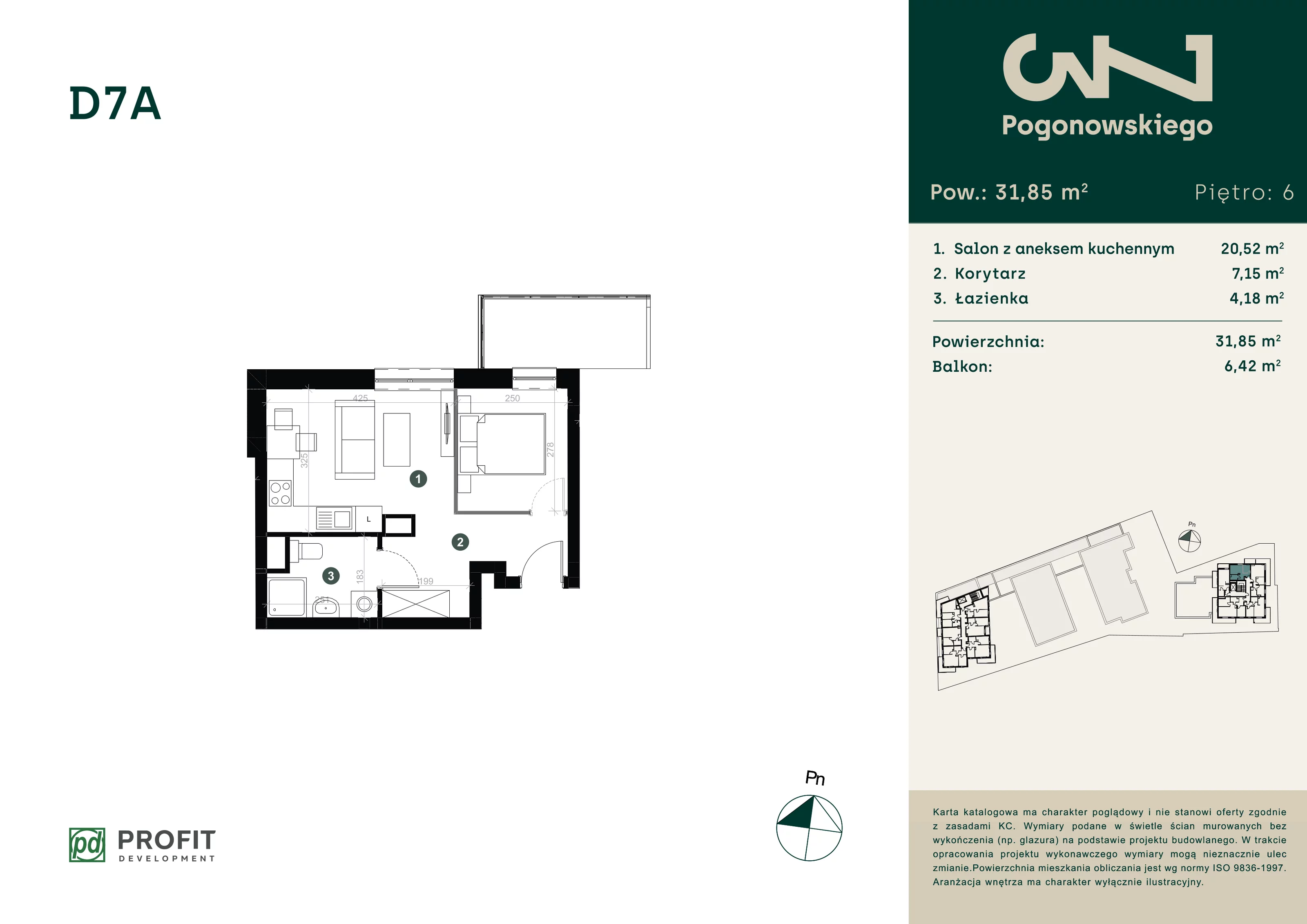 Mieszkanie 31,88 m², piętro 6, oferta nr POGO/D/7A, Pogonowskiego 73, Łódź, Polesie, Stare Polesie, ul. Pogonowskiego 73