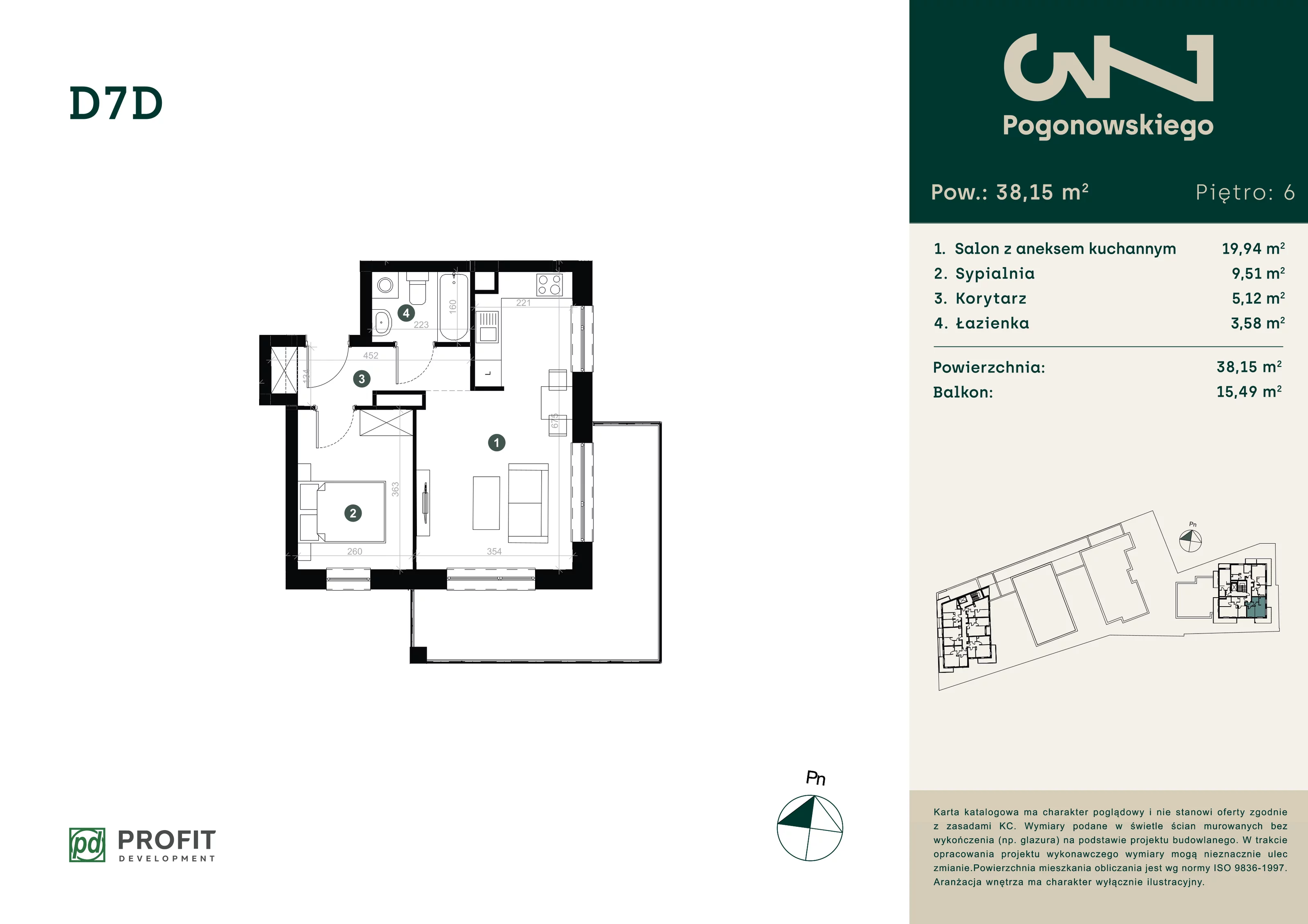 Mieszkanie 38,25 m², piętro 6, oferta nr POGO/D/7D, Pogonowskiego 73, Łódź, Polesie, Stare Polesie, ul. Pogonowskiego 73