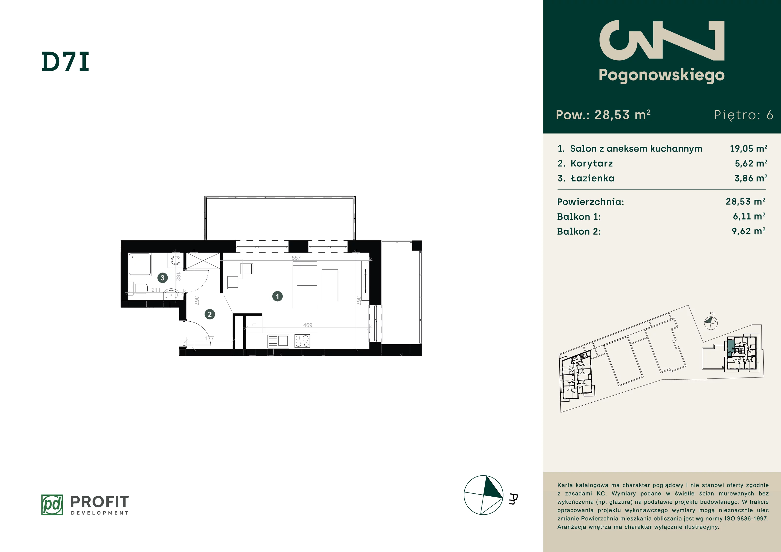 Mieszkanie 28,90 m², piętro 6, oferta nr POGO/D/7I, Pogonowskiego 73, Łódź, Polesie, Stare Polesie, ul. Pogonowskiego 73