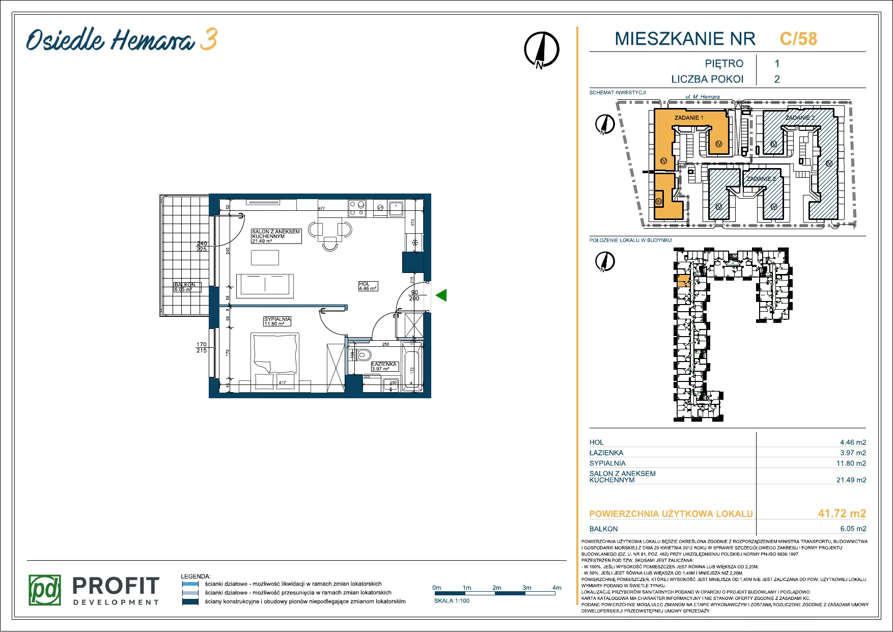 Mieszkanie 41,72 m², piętro 1, oferta nr 58, Osiedle Hemara 3, Warszawa, Białołęka, Brzeziny, ul. Mariana Hemara