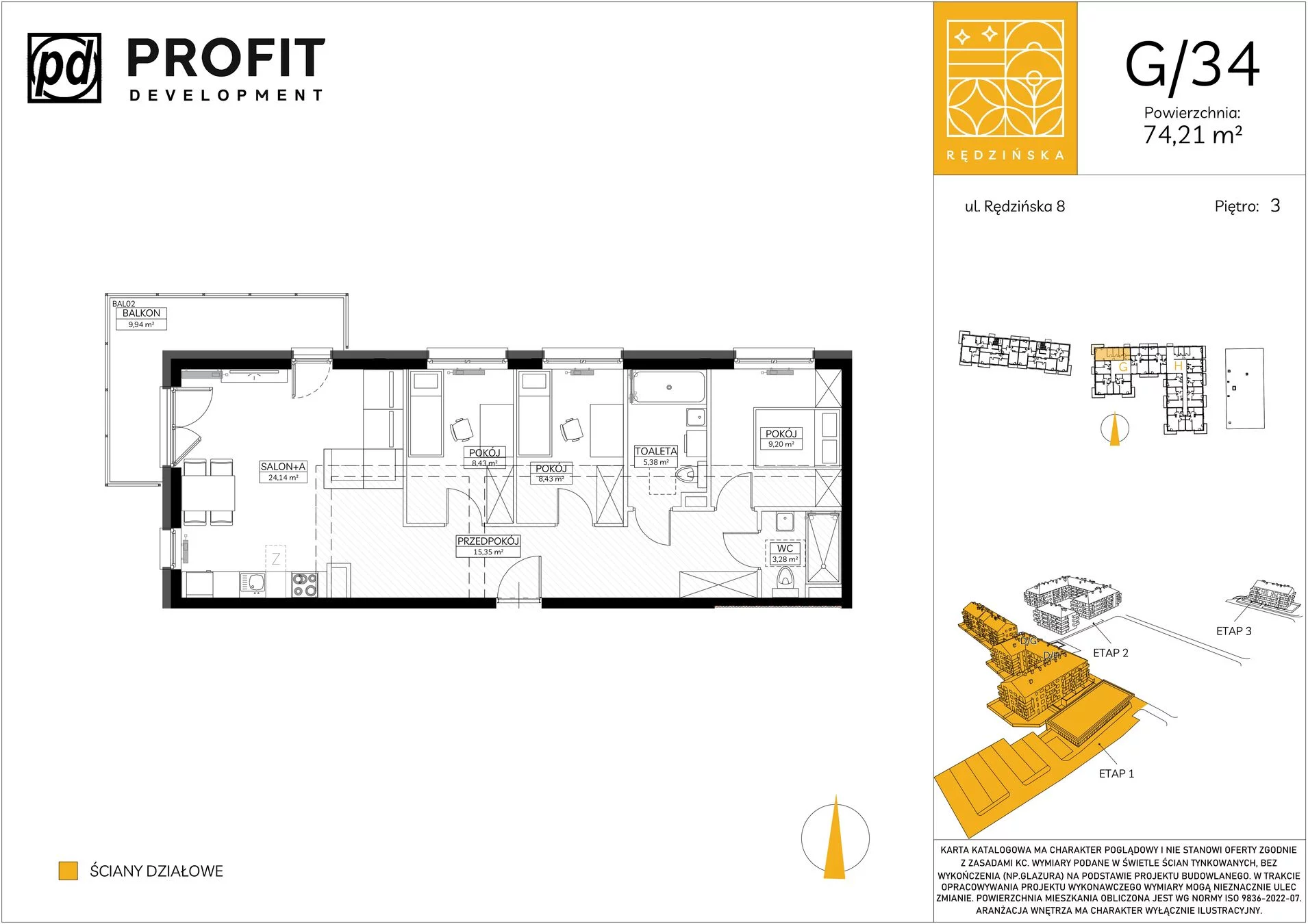 4 pokoje, mieszkanie 73,99 m², piętro 3, oferta nr RD1/G/34, Rędzińska, Wrocław, Maślice, ul. Rędzińska