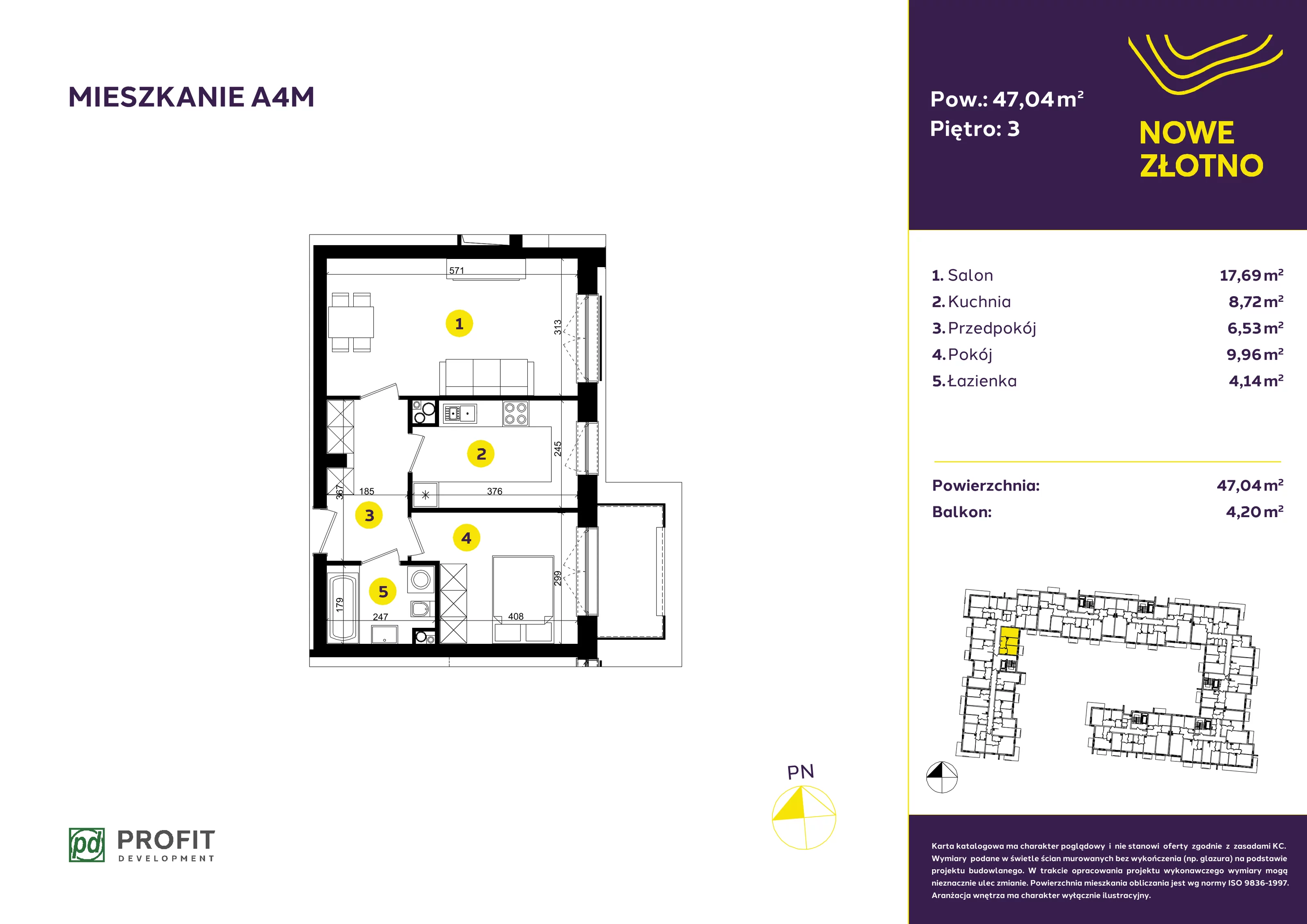 Mieszkanie 47,04 m², piętro 3, oferta nr A-4M, Nowe Złotno, Łódź, Polesie, Złotno, ul. Traktorowa 24