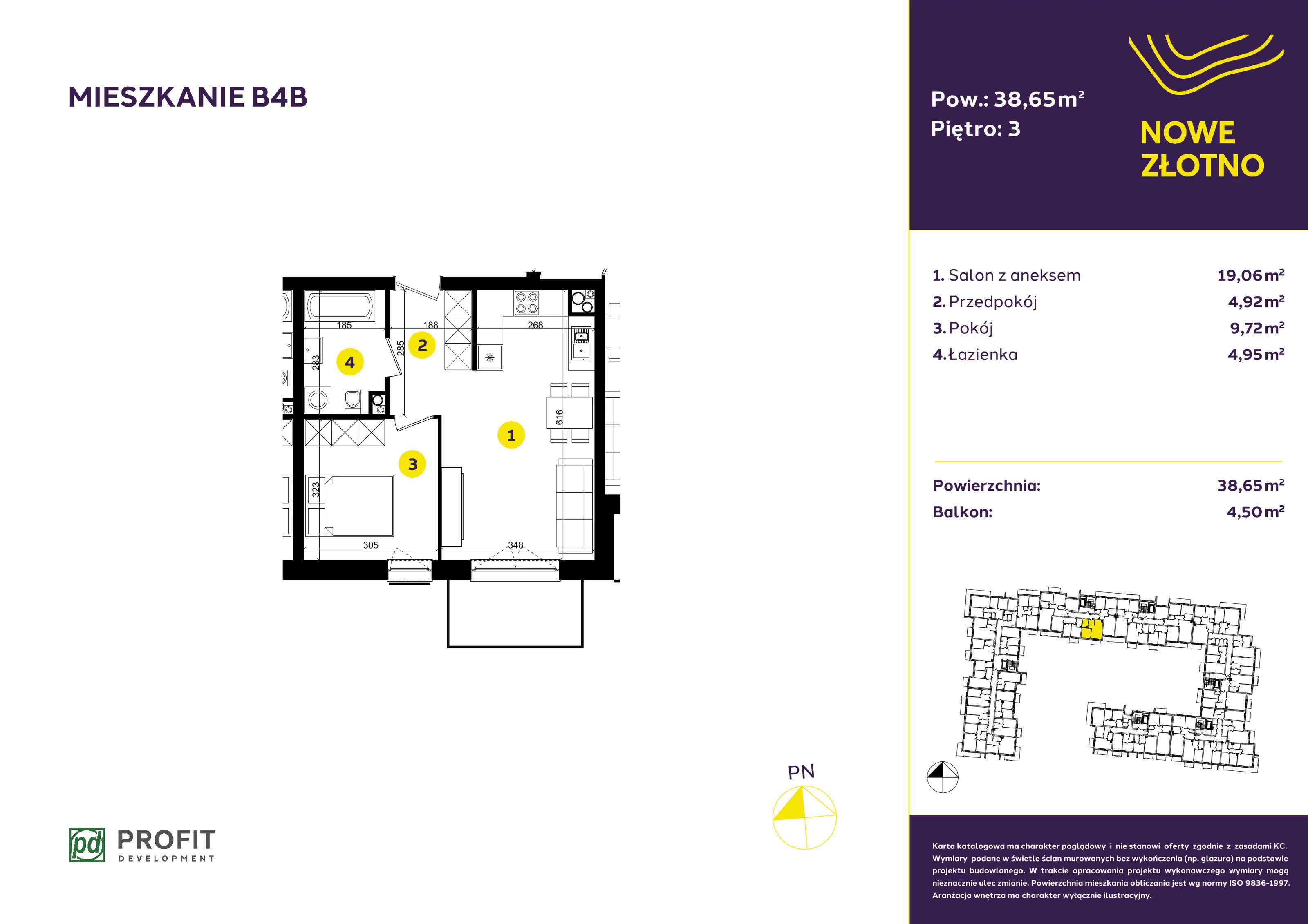 Mieszkanie 38,65 m², piętro 3, oferta nr B-4B, Nowe Złotno, Łódź, Polesie, Złotno, ul. Traktorowa 24