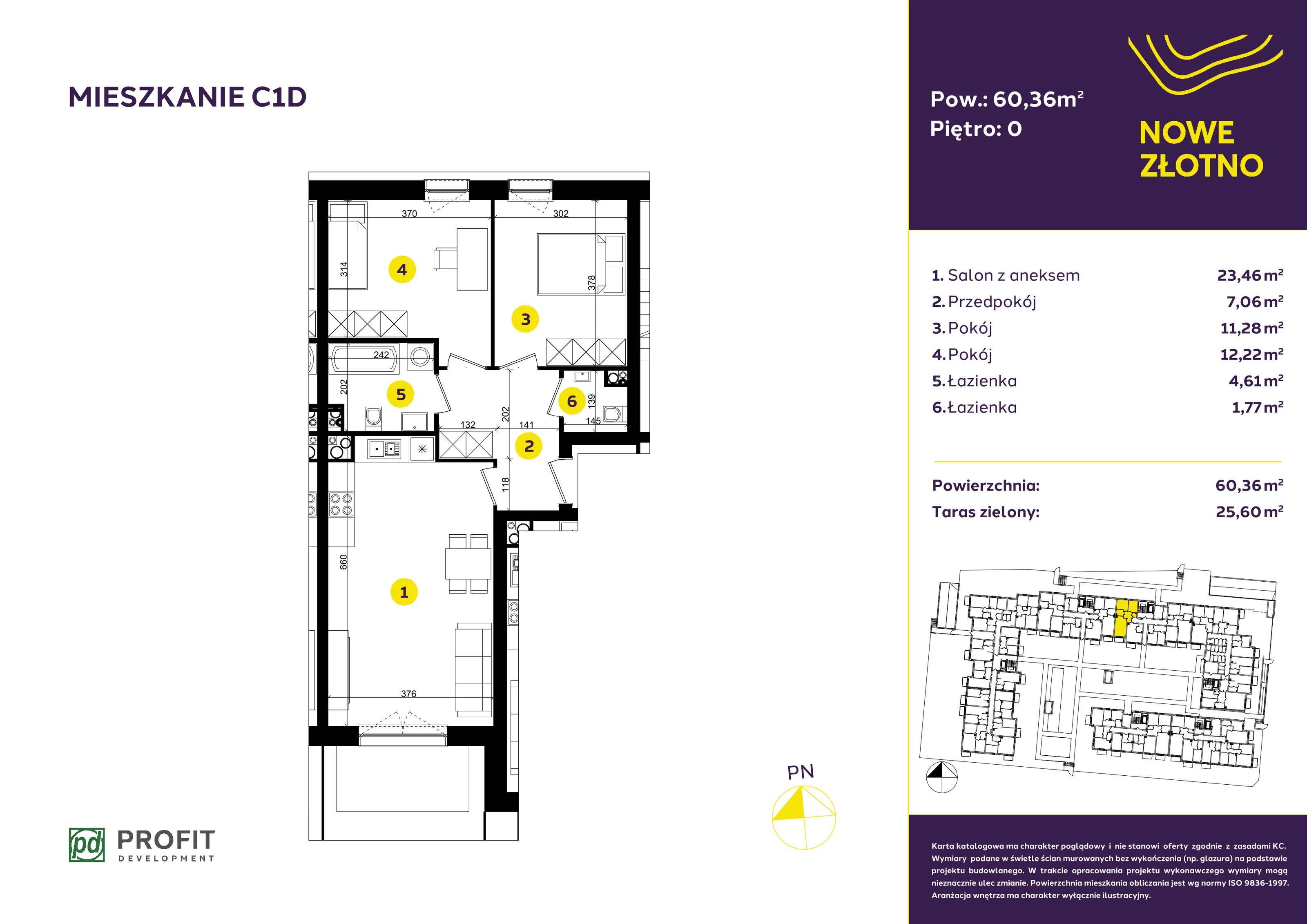 Mieszkanie 60,40 m², parter, oferta nr C-1D, Nowe Złotno, Łódź, Polesie, Złotno, ul. Traktorowa 24