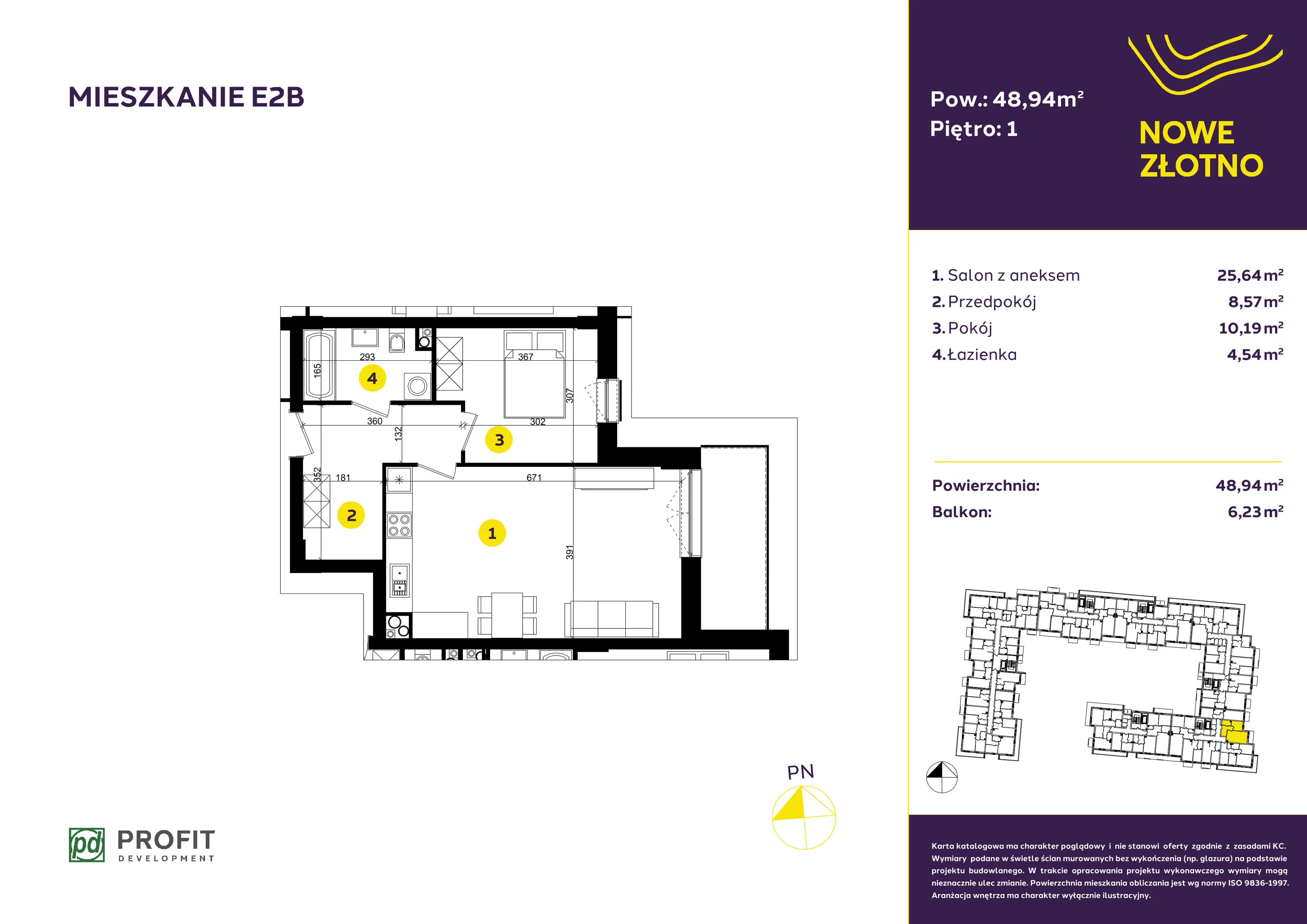 Mieszkanie 48,94 m², piętro 1, oferta nr E-2B, Nowe Złotno, Łódź, Polesie, Złotno, ul. Traktorowa 24