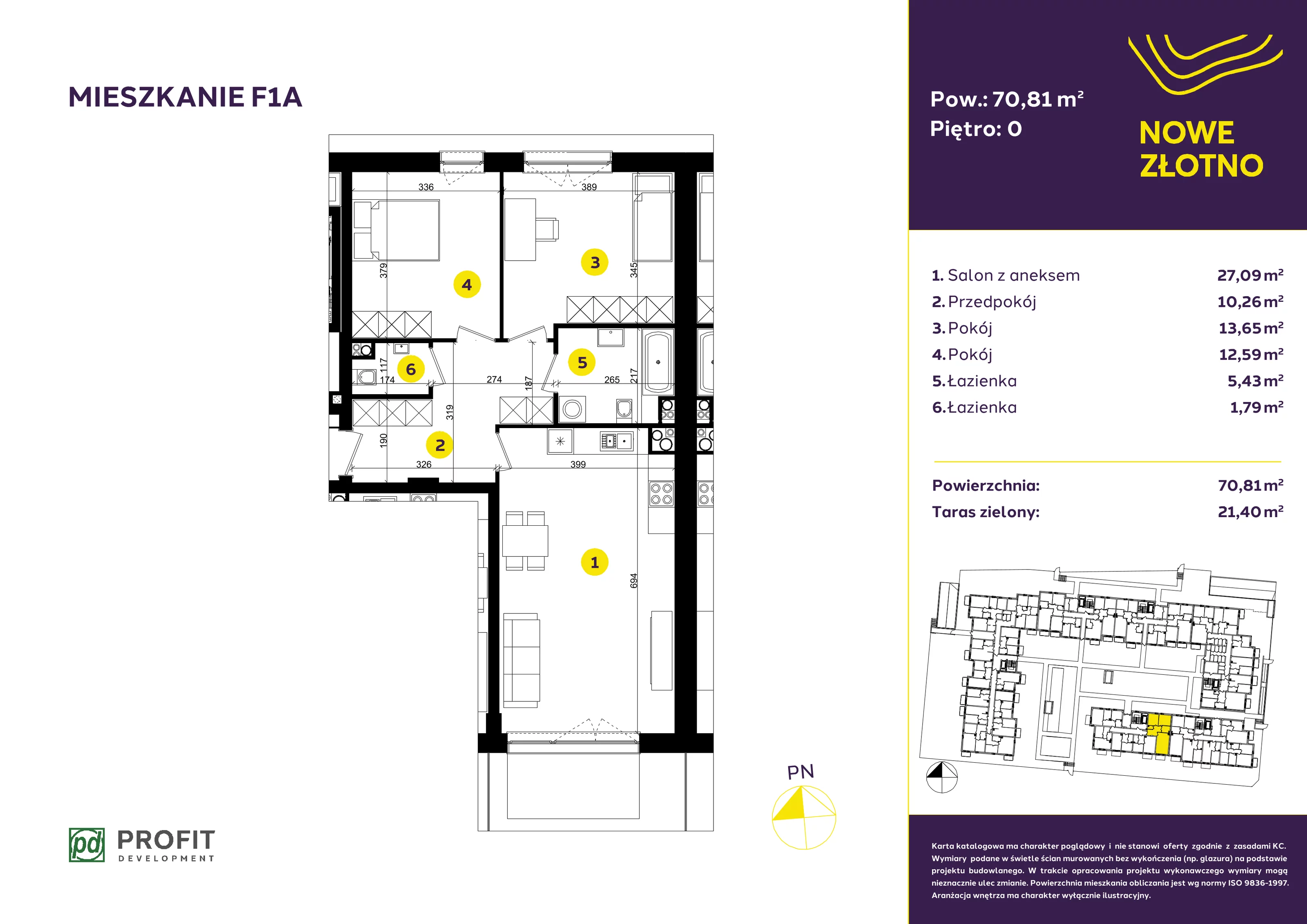 Mieszkanie 70,81 m², parter, oferta nr F-1A, Nowe Złotno, Łódź, Polesie, Złotno, ul. Traktorowa 24