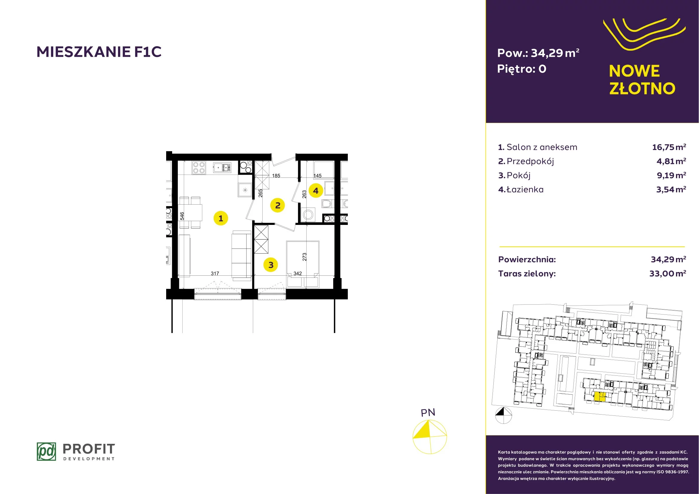 Mieszkanie 34,29 m², parter, oferta nr F-1C, Nowe Złotno, Łódź, Polesie, Złotno, ul. Traktorowa 24