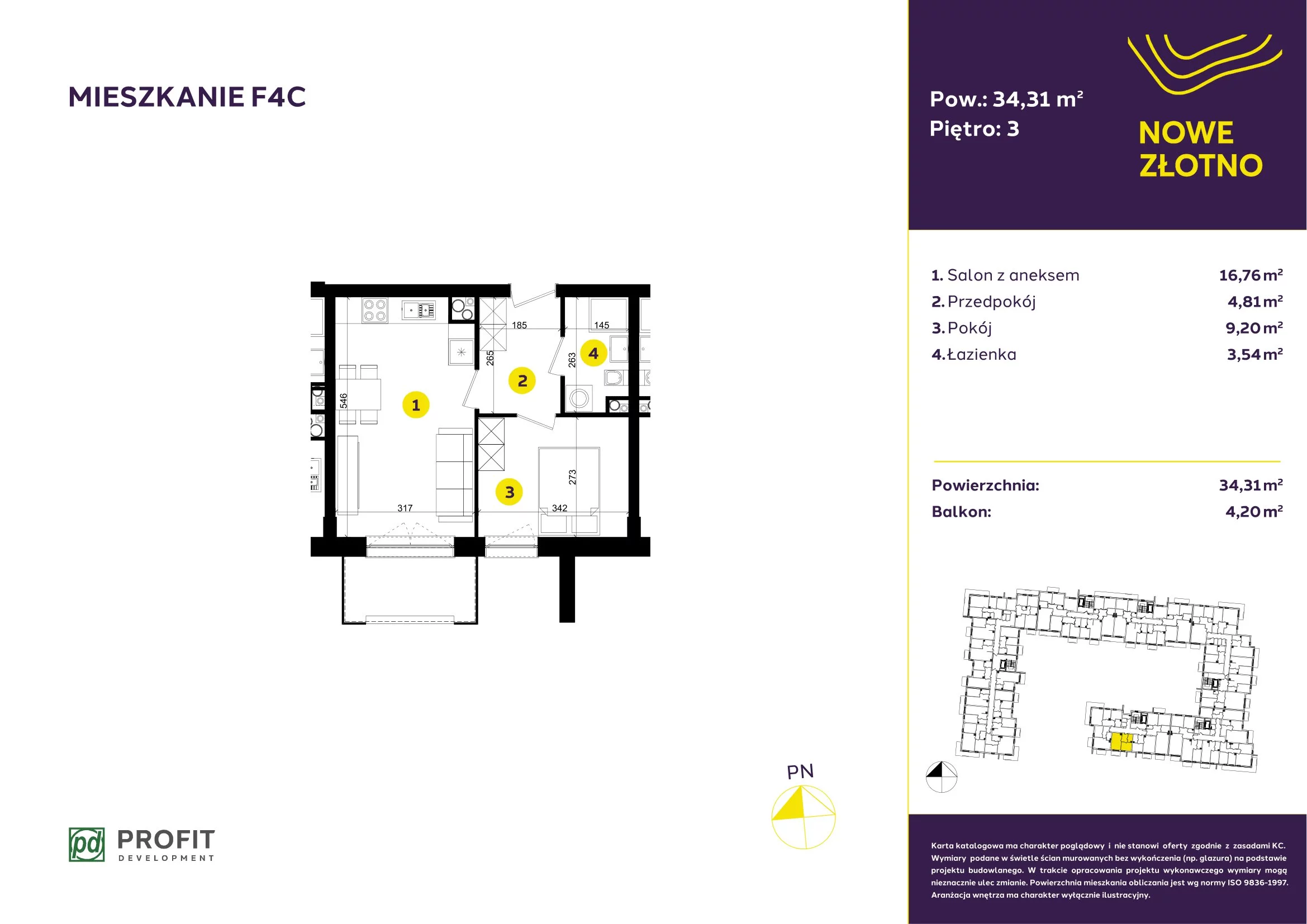 Mieszkanie 34,31 m², piętro 3, oferta nr F-4C, Nowe Złotno, Łódź, Polesie, Złotno, ul. Traktorowa 24