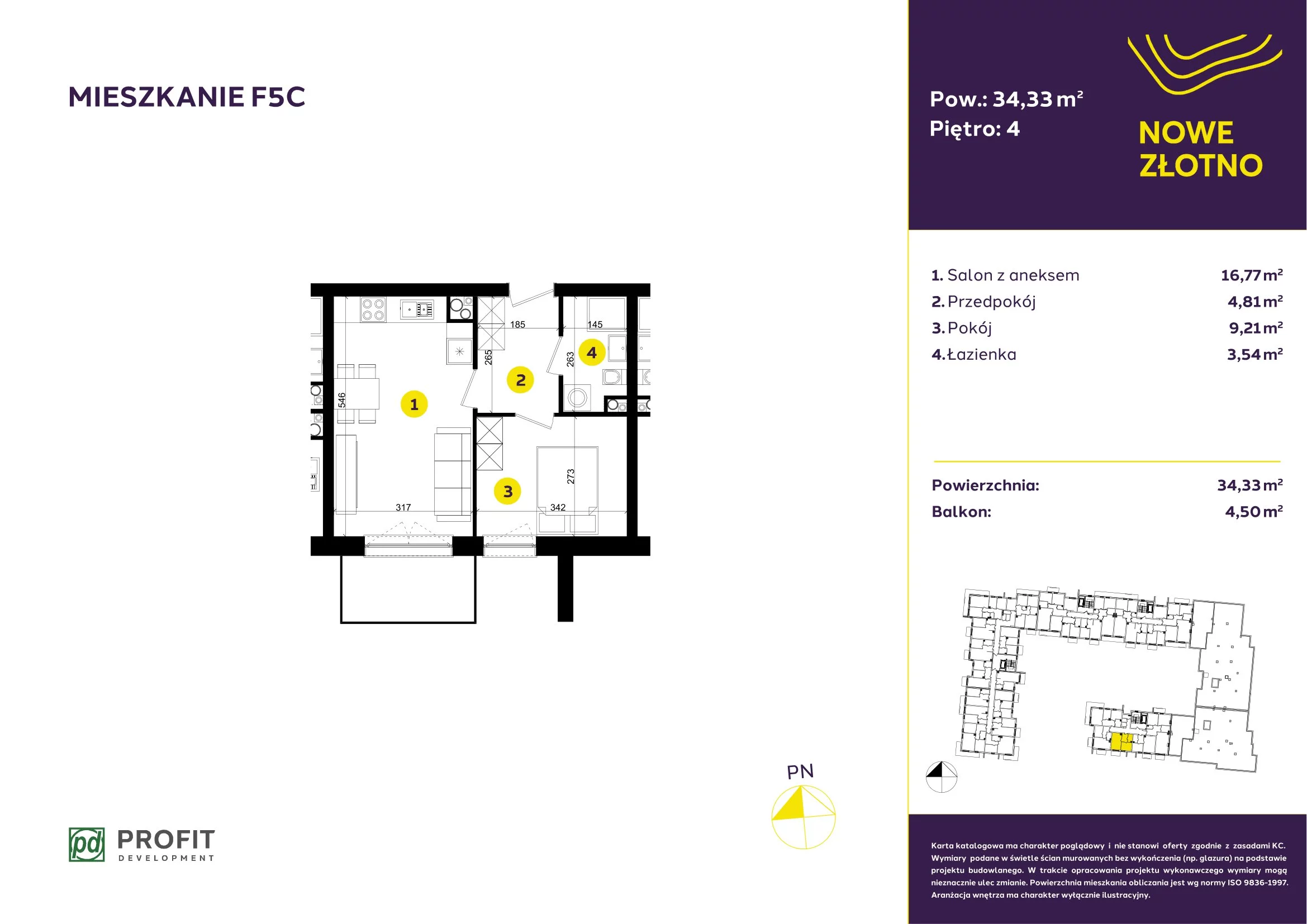 Mieszkanie 34,33 m², piętro 4, oferta nr F-5C, Nowe Złotno, Łódź, Polesie, Złotno, ul. Traktorowa 24