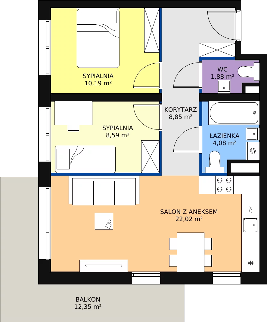 Zalety mieszkania 55.61 m², RD2/A/14