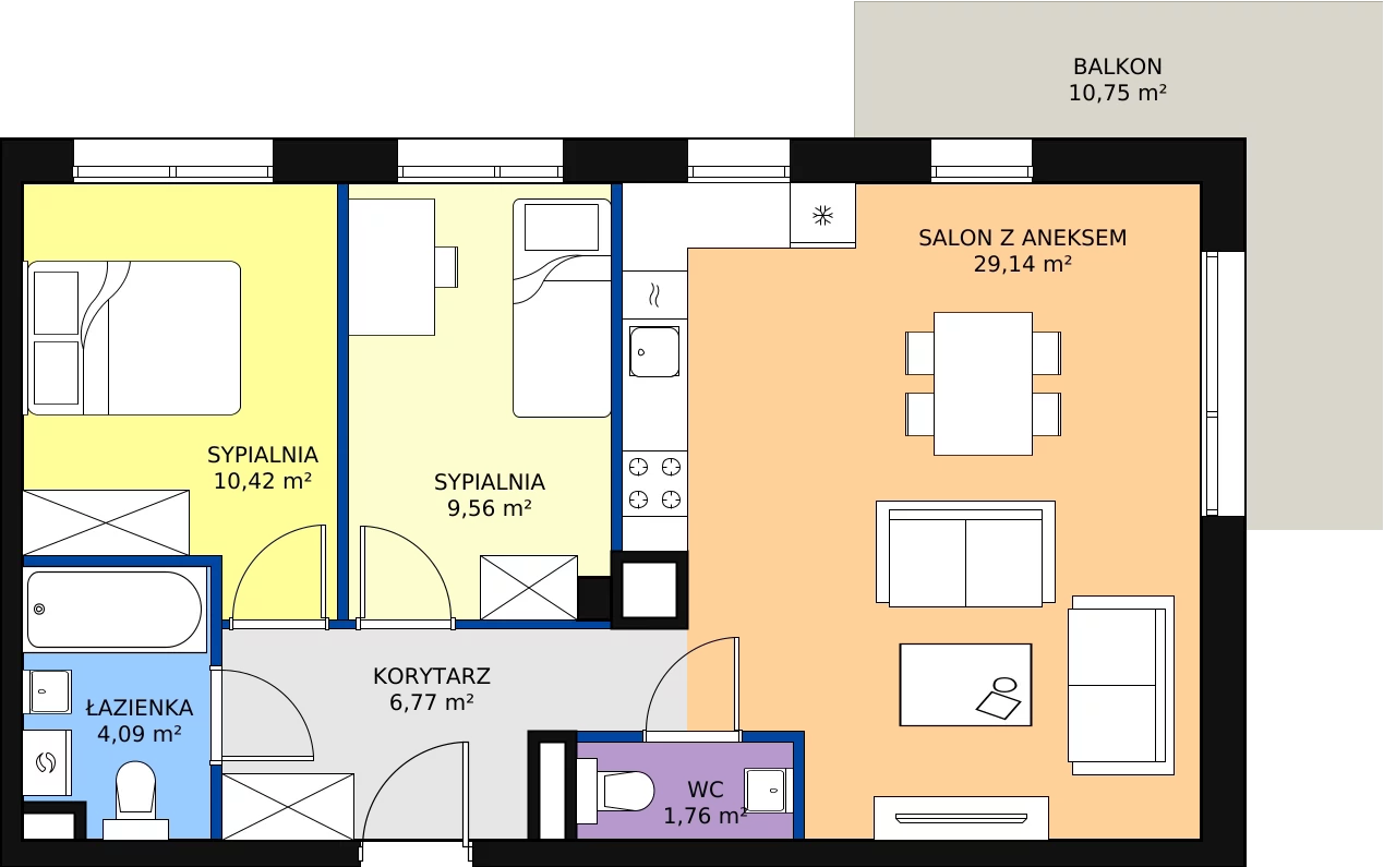 Zalety mieszkania 61.74 m², RD2/C/32
