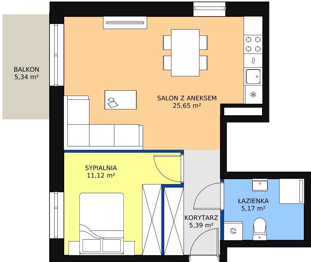 2 pokoje, mieszkanie 47,20 m², piętro 1, oferta nr WI/13/12, Wiaduktowa, Wrocław, Krzyki-Partynice, Krzyki, ul. Wiaduktowa