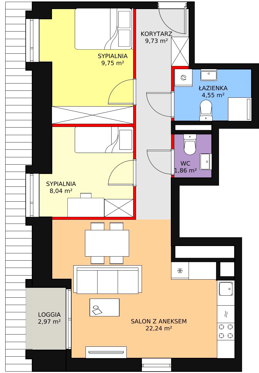 3 pokoje, mieszkanie 55,76 m², piętro 3, oferta nr WI/9/34, Wiaduktowa, Wrocław, Krzyki-Partynice, Krzyki, ul. Wiaduktowa