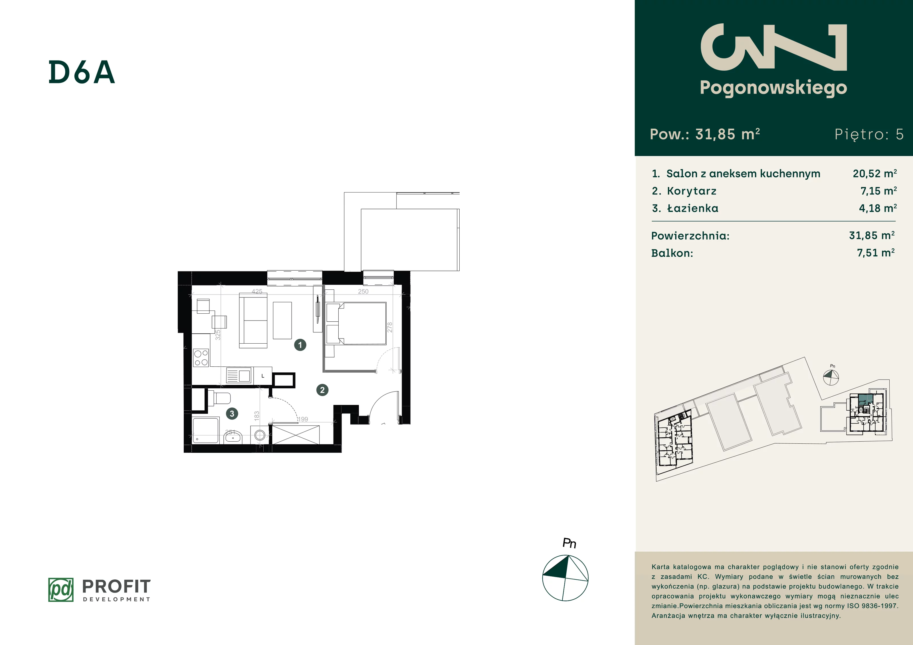 Mieszkanie 31,70 m², piętro 5, oferta nr POGO/D/6A, Pogonowskiego 73, Łódź, Polesie, Stare Polesie, ul. Pogonowskiego 73